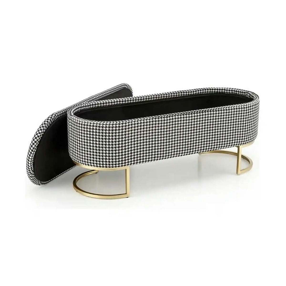 Bancheta HARMONY, negru/alb/auriu, stofa clasica/otel, 105x40x42 cm