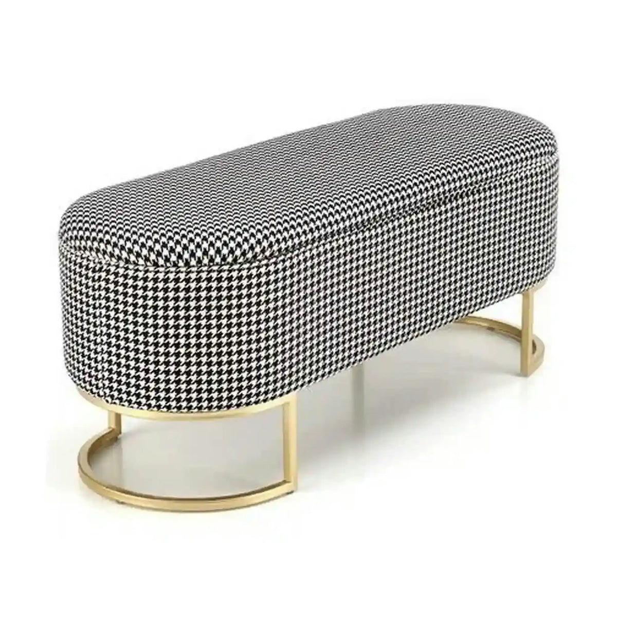 Bancheta HARMONY, negru/alb/auriu, stofa clasica/otel, 105x40x42 cm