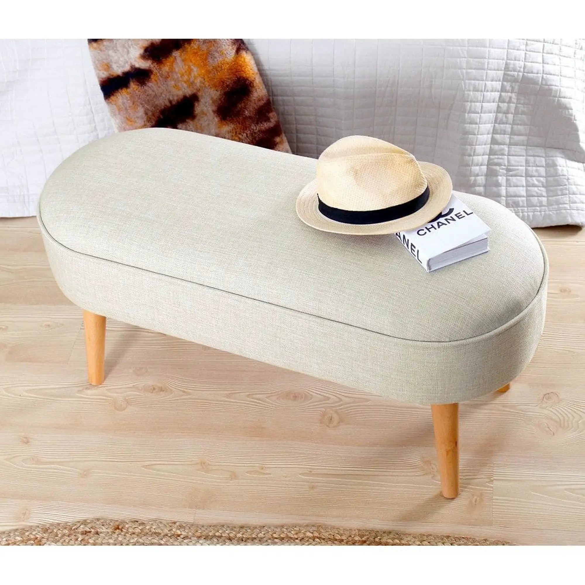 Bancheta LEDNOK, stofa clasica crem, 100x40x47 cm