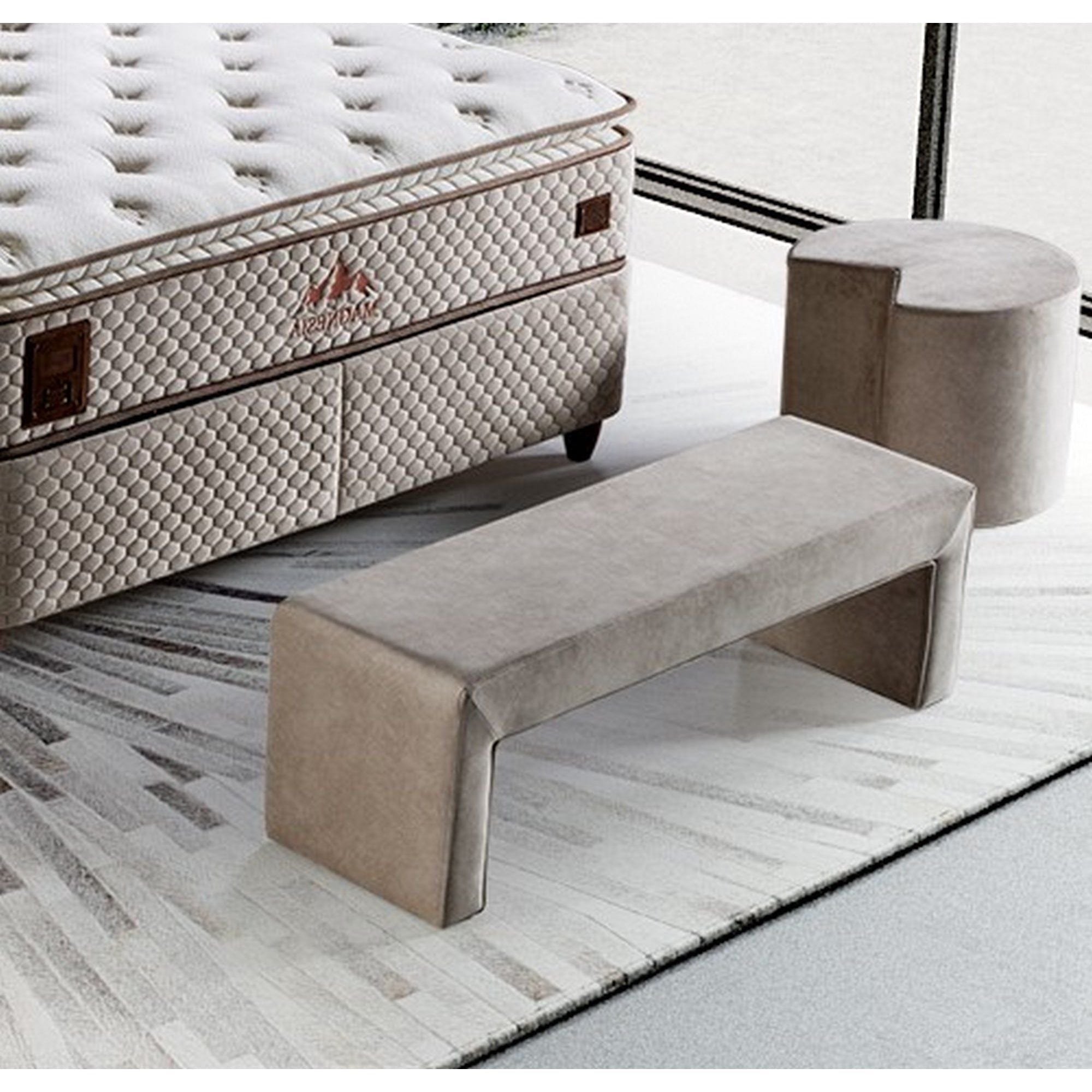 Bancheta MAGNESIA, bej, stofa catifelata, 120x36x36 cm