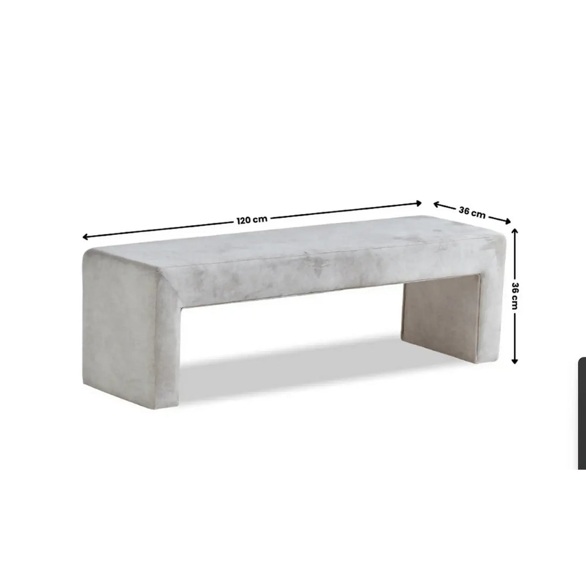 Bancheta MAGNESIA, bej, stofa catifelata, 120x36x36 cm