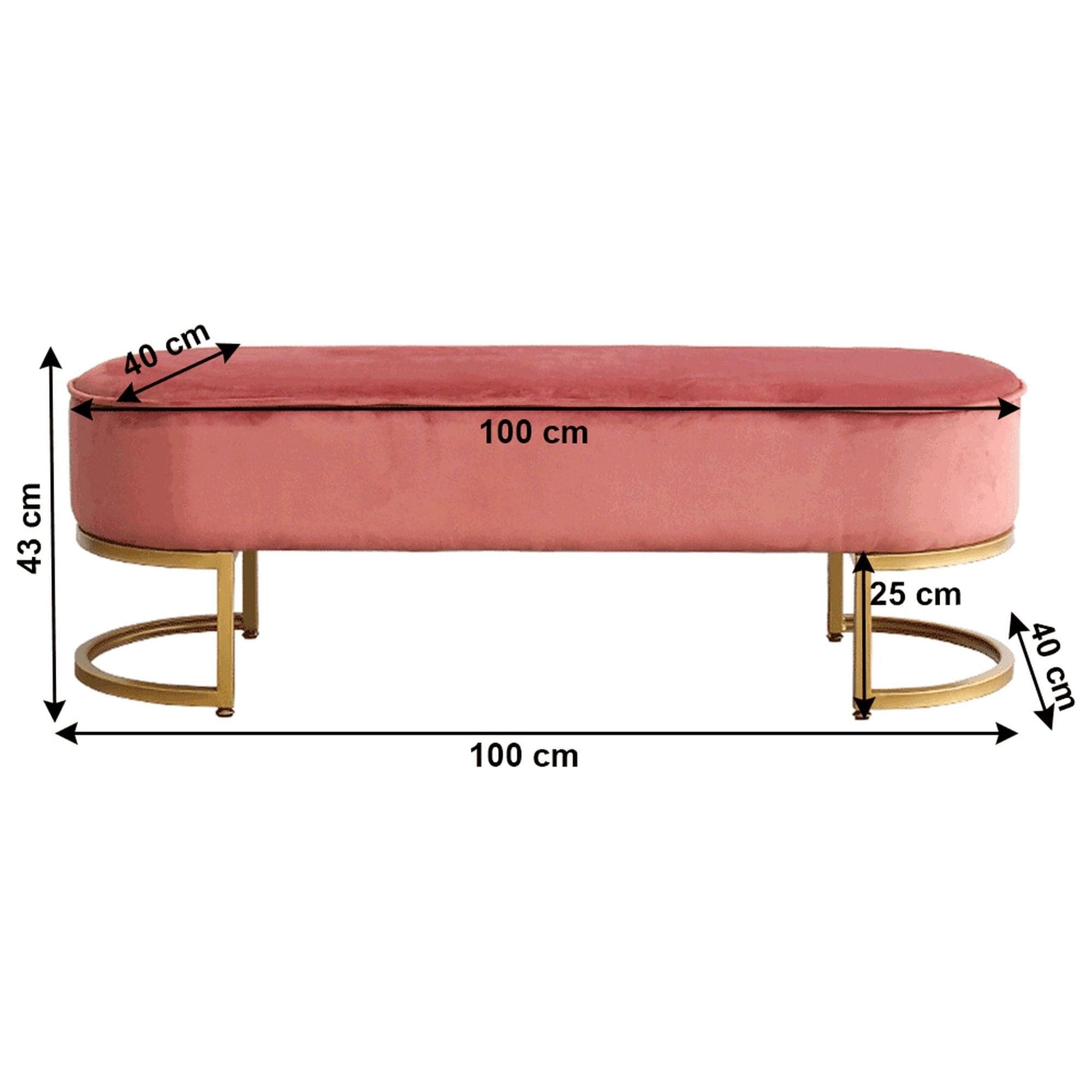 Bancheta MIRILA NEW, stofa catifelata roz, 100x40x43 cm