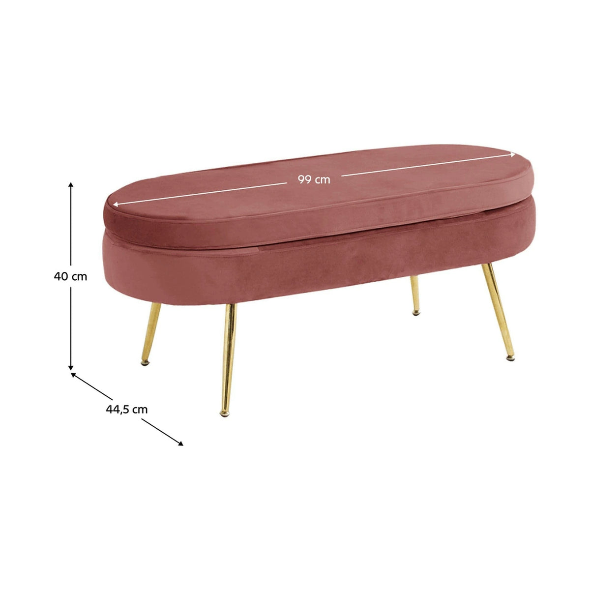 Bancheta NOBLIN TABURET TIP 2, roz/auriu, stofa catifelat/metal, 99x45x40 cm