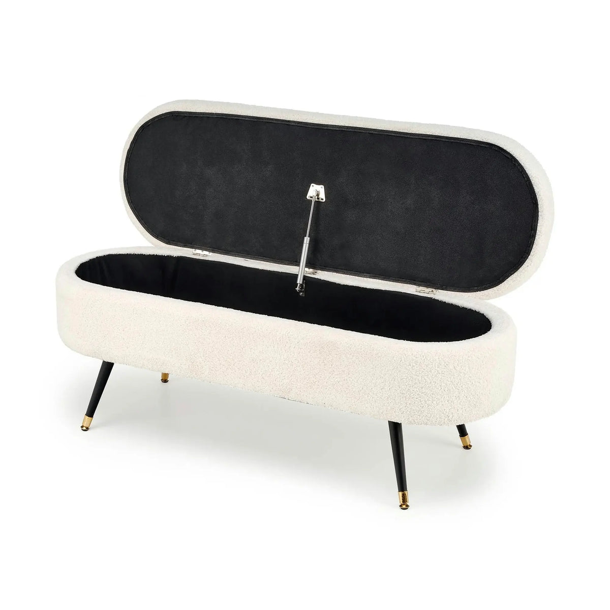 Bancheta pentru hol AVEIRO, stofa buclata crem, 120x46x40 cm