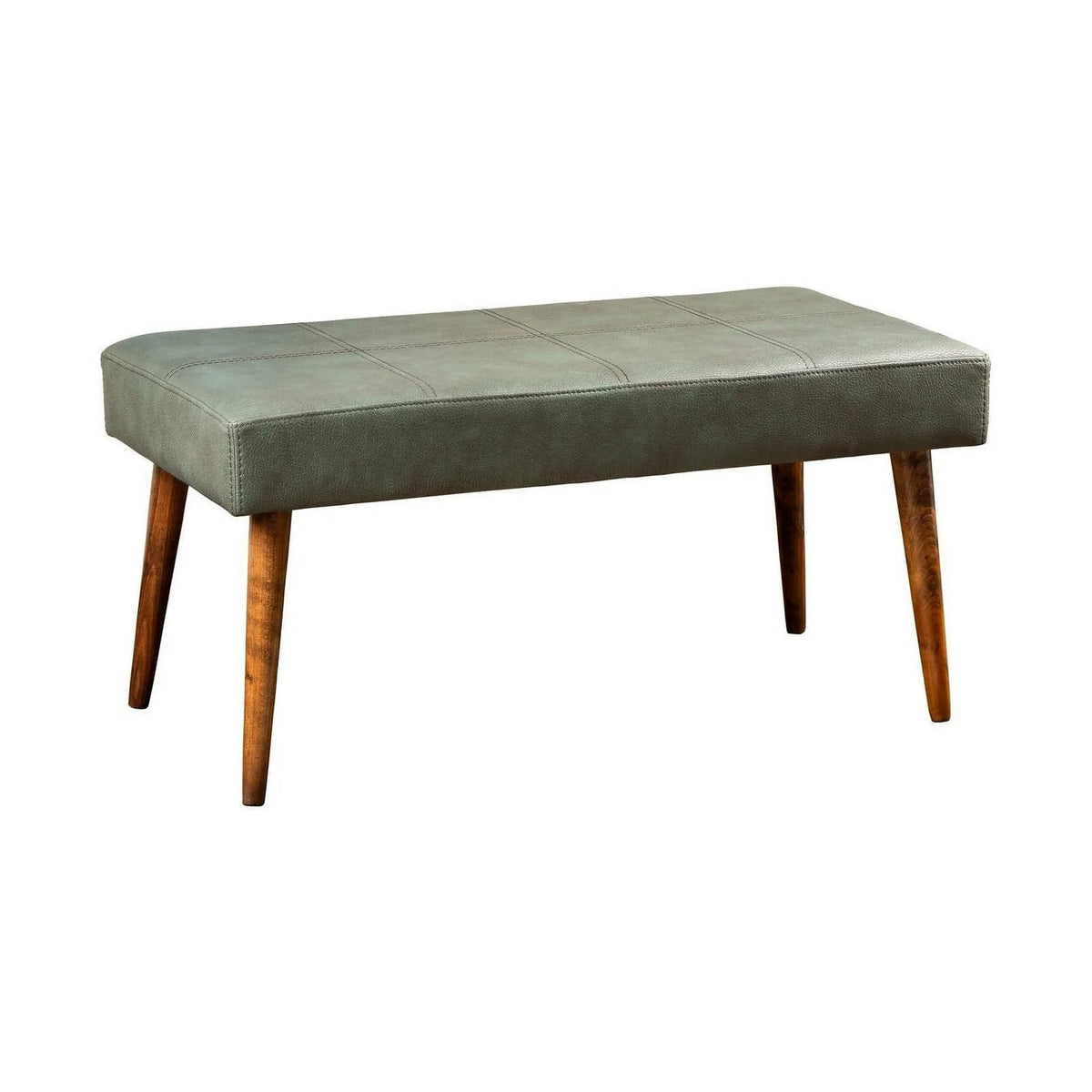 Bancheta POLE, verde/nuc, piele/lemn, 92x46x44 cm
