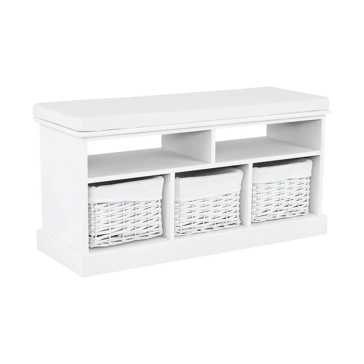 Bancheta RAFAELLO, alb, lemn, cu 3 coşuri, 95x35x49 cm