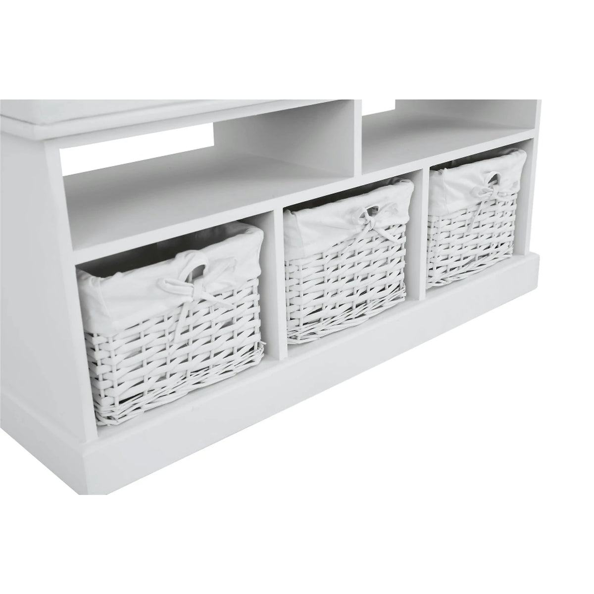 Bancheta RAFAELLO, alb, lemn, cu 3 coşuri, 95x35x49 cm