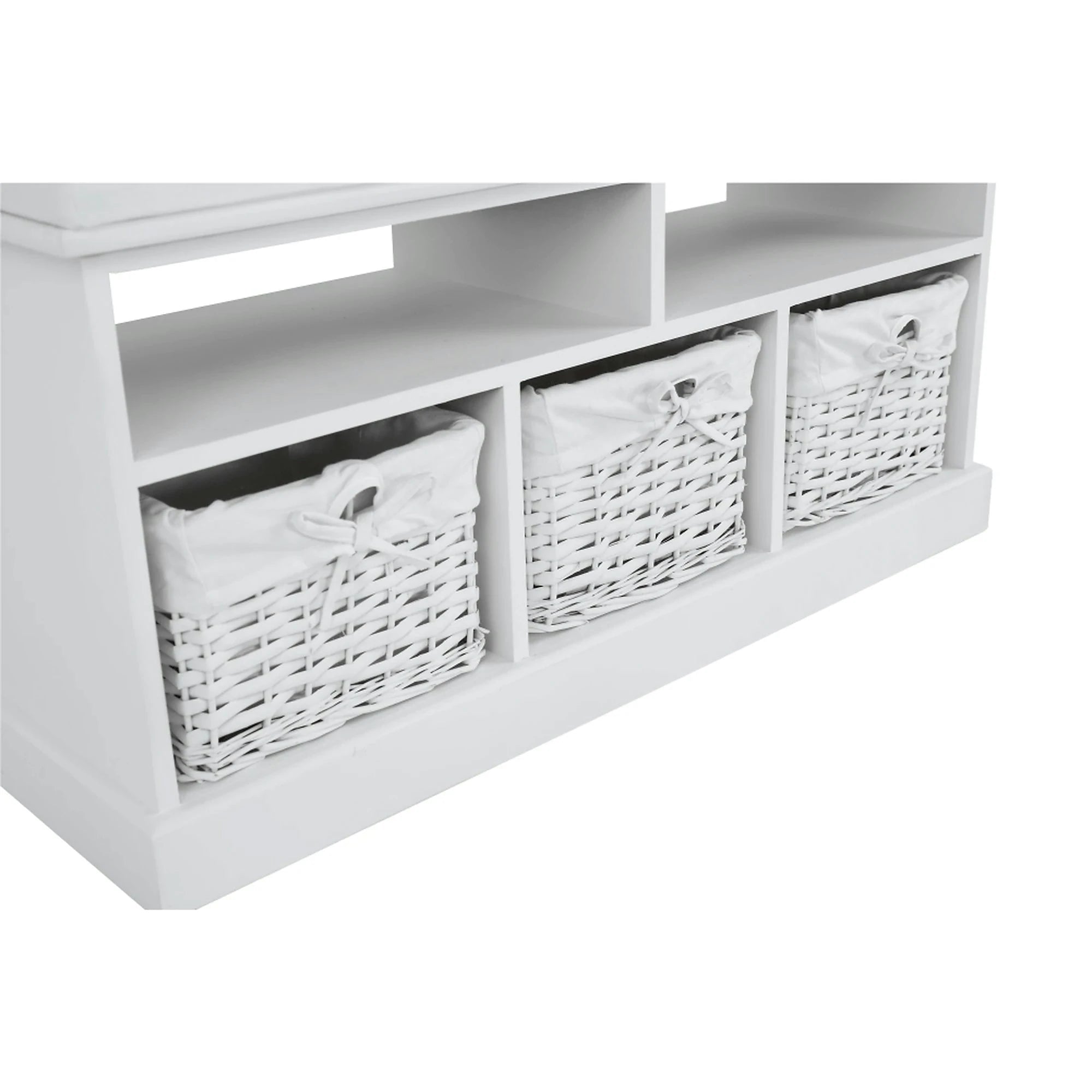 Bancheta RAFAELLO, alb, lemn, cu 3 coşuri, 95x35x49 cm