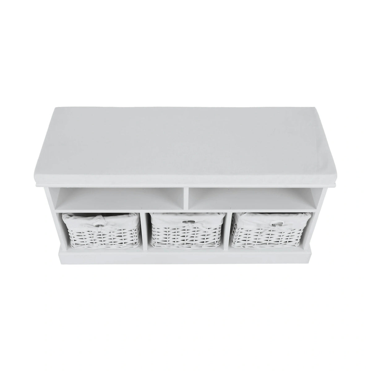 Bancheta RAFAELLO, alb, lemn, cu 3 coşuri, 95x35x49 cm