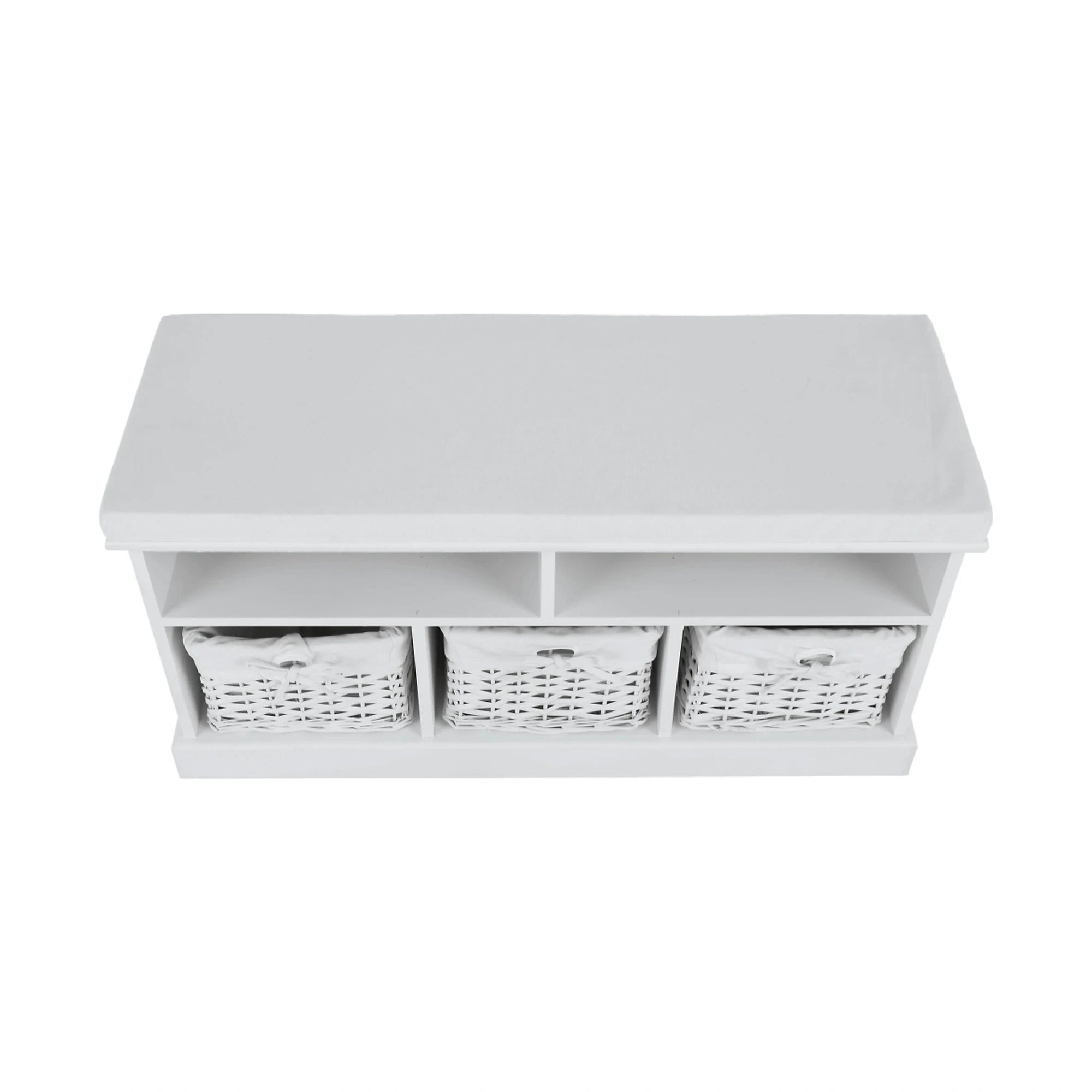Bancheta RAFAELLO, alb, lemn, cu 3 coşuri, 95x35x49 cm
