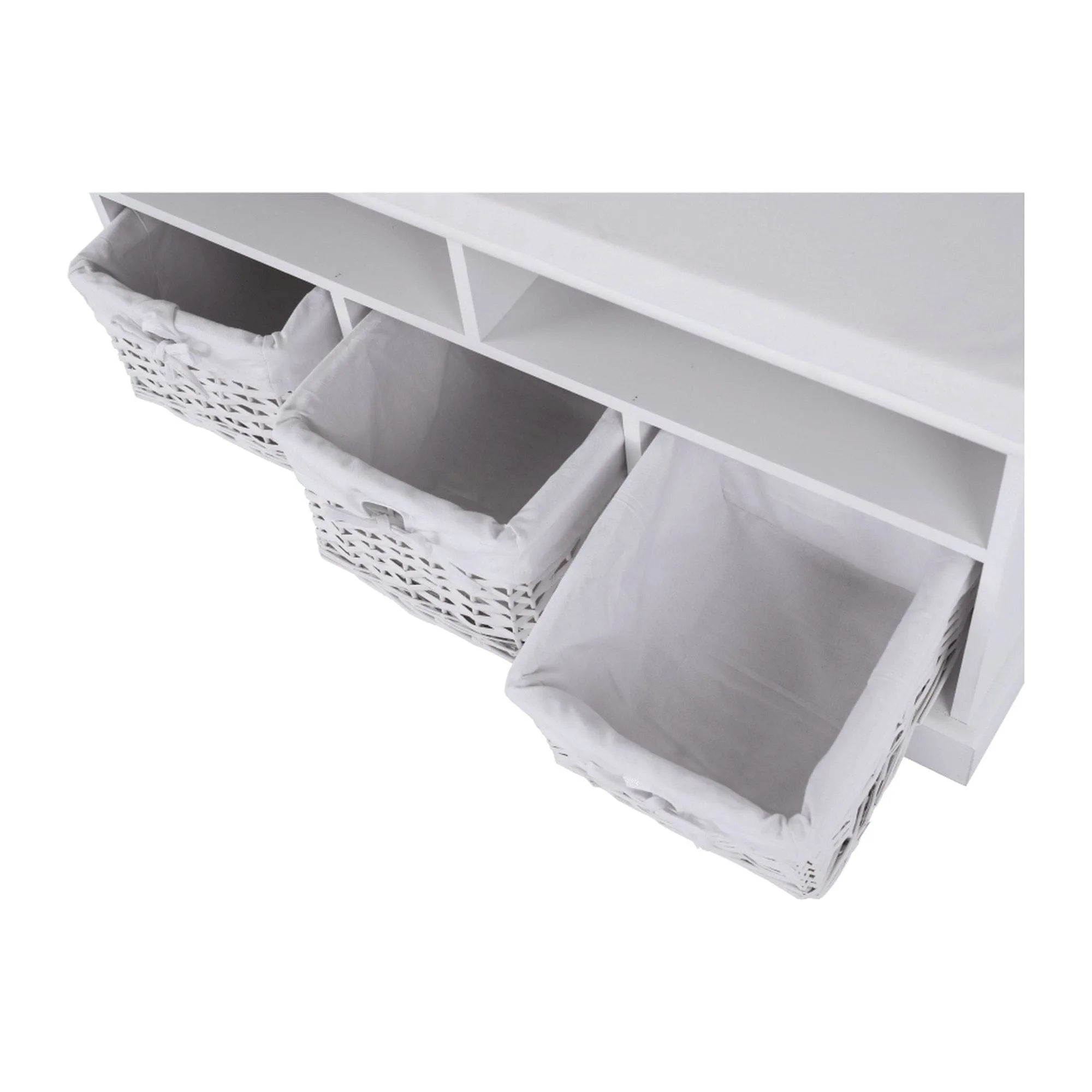 Bancheta RAFAELLO, alb, lemn, cu 3 coşuri, 95x35x49 cm