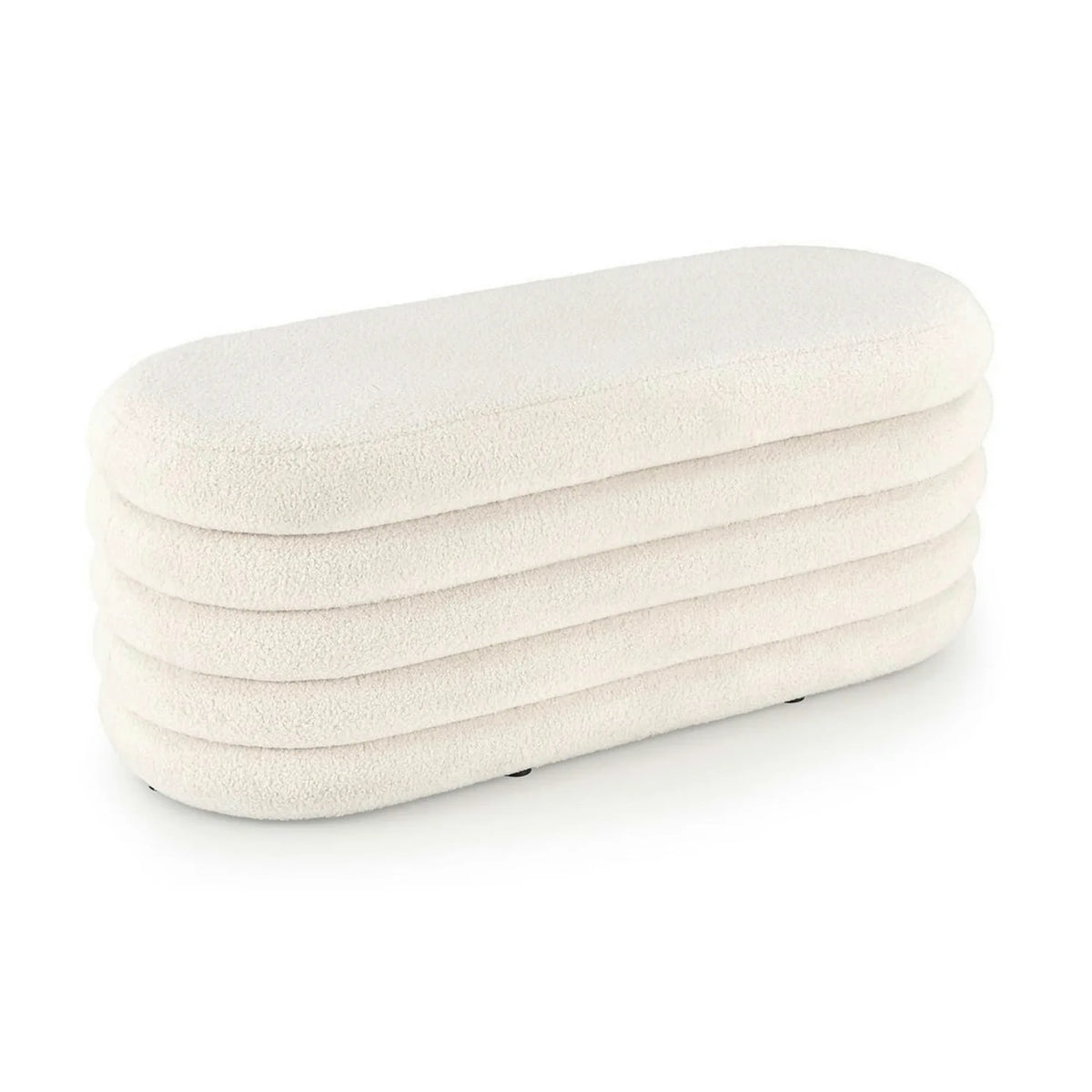 Bancheta tapitata hol BLISS, stofa buclata crem, 105x42x42 cm