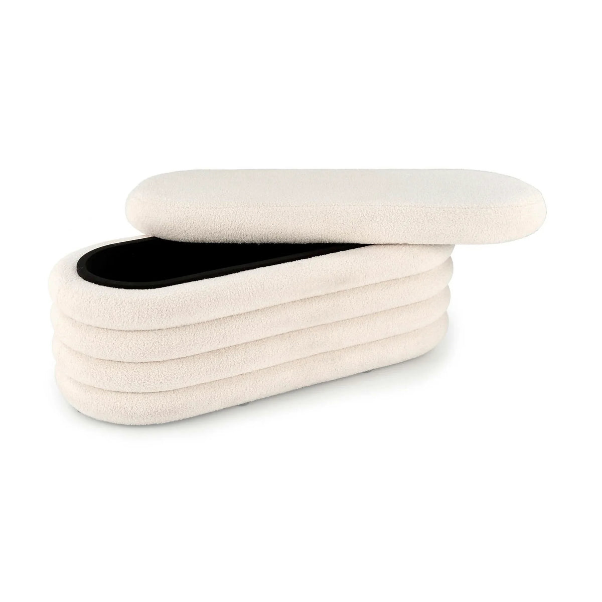 Bancheta tapitata hol BLISS, stofa buclata crem, 105x42x42 cm