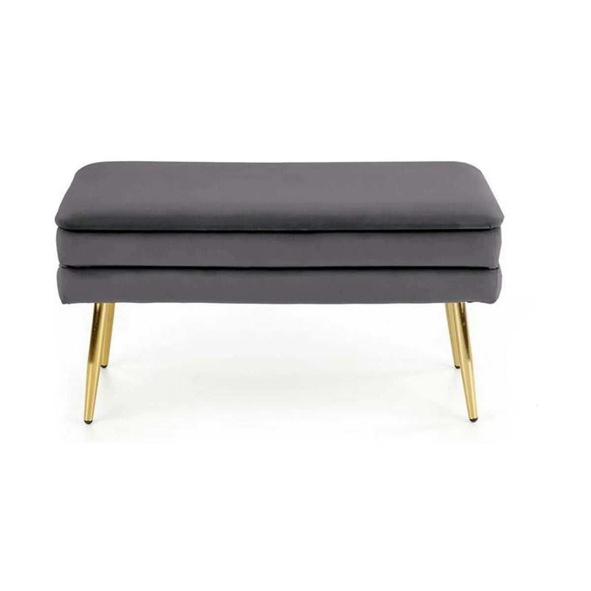 Bancheta VELVA, gri inchis/auriu, stofa catifelata/metal, 78x35x40 cm