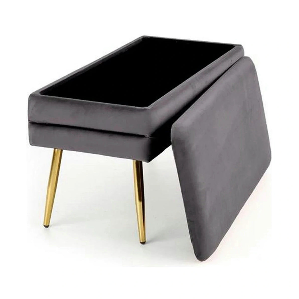 Bancheta VELVA, gri inchis/auriu, stofa catifelata/metal, 78x35x40 cm