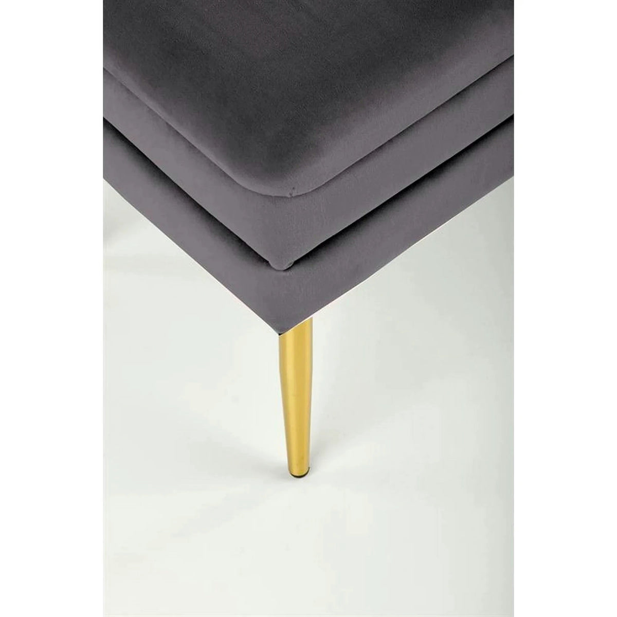 Bancheta VELVA, gri inchis/auriu, stofa catifelata/metal, 78x35x40 cm