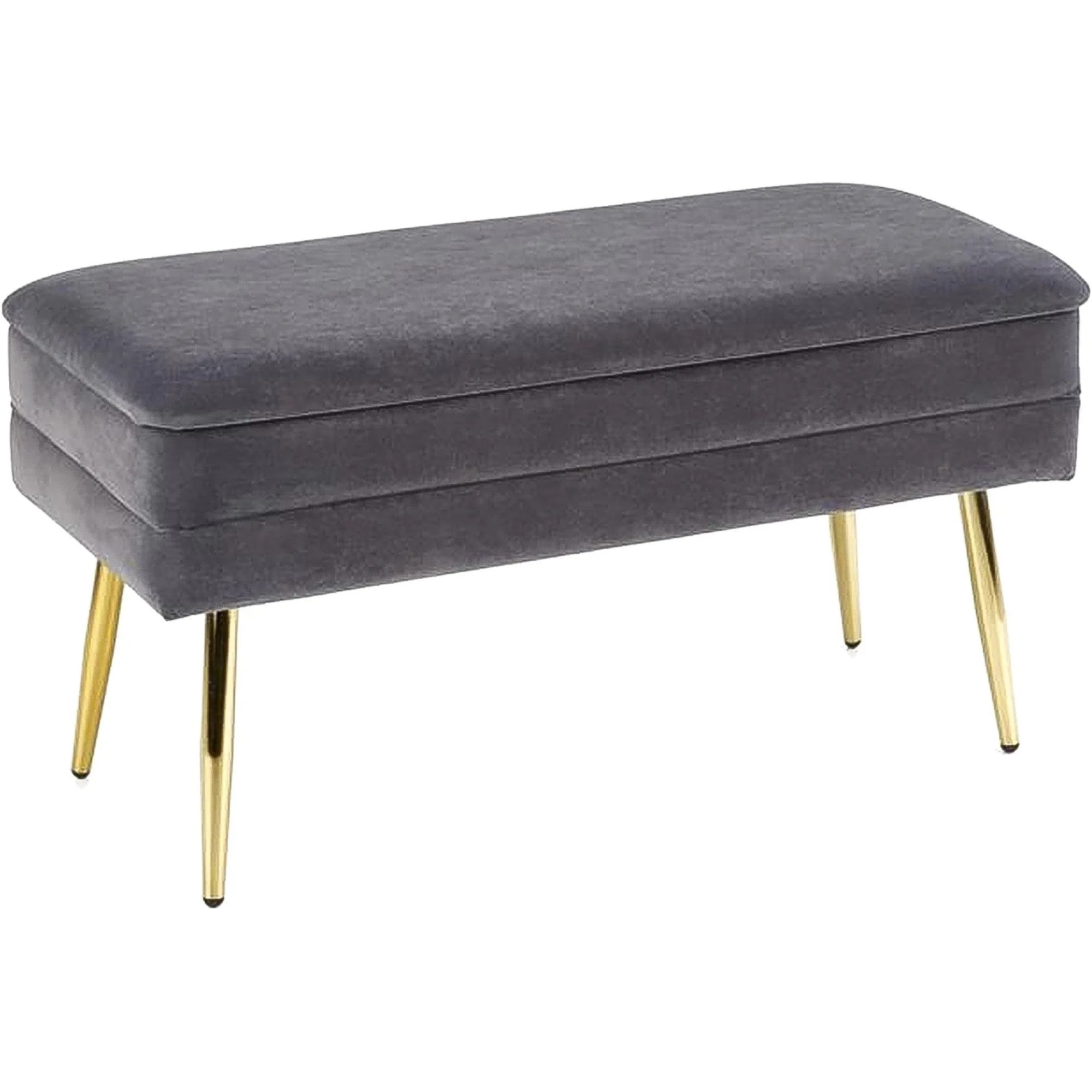 Bancheta VELVA, gri inchis/auriu, stofa catifelata/metal, 78x35x40 cm