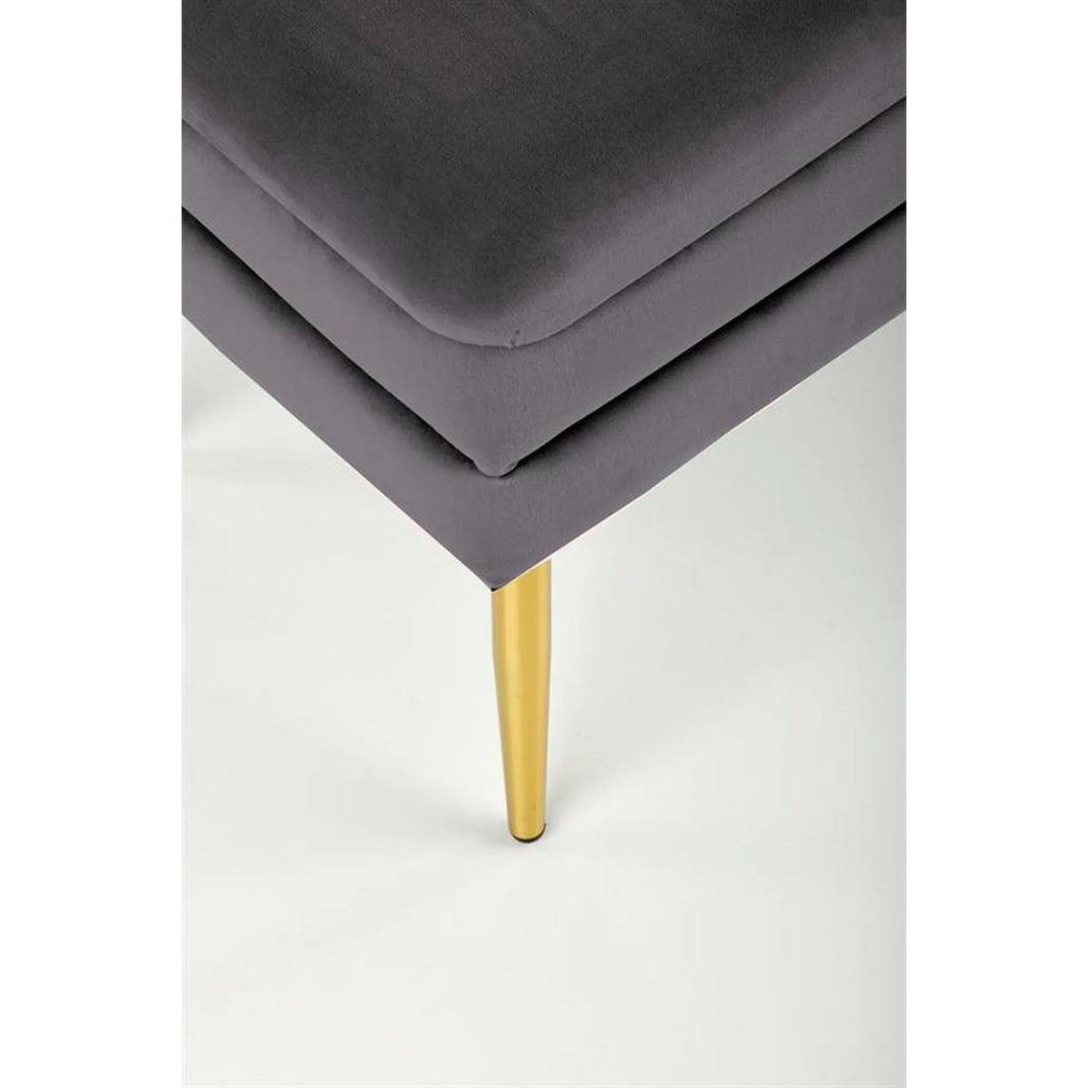 Bancheta VELVA, gri inchis/auriu, stofa catifelata/metal, 78x35x40 cm