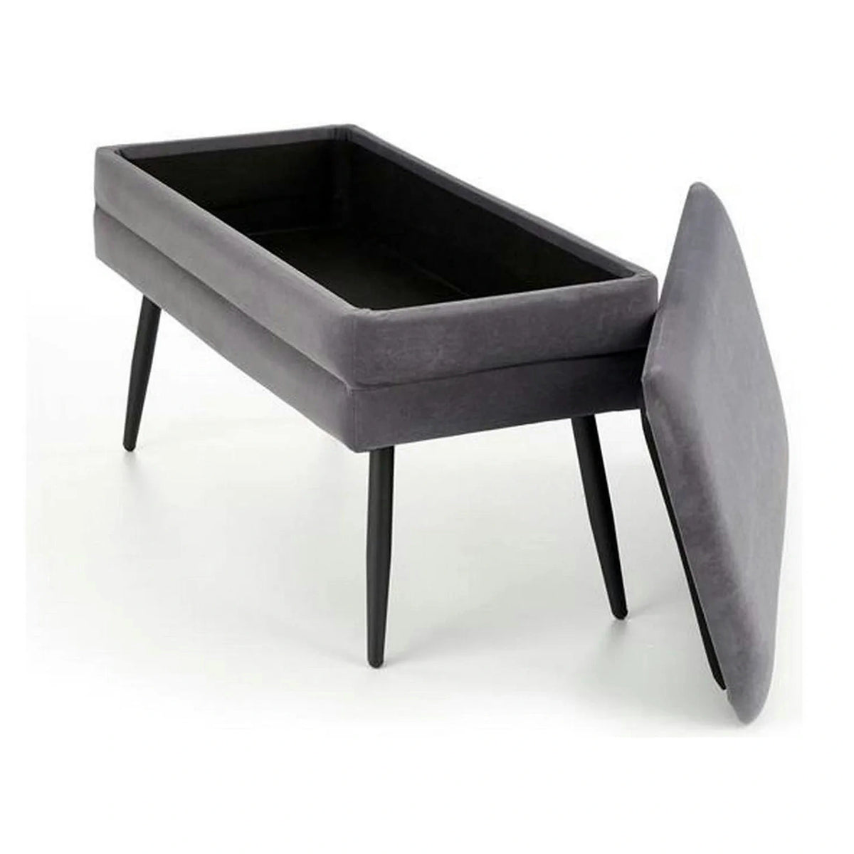 Bancheta VELVA, gri inchis/negru, stofa catifelata/metal, 78x35x40 cm