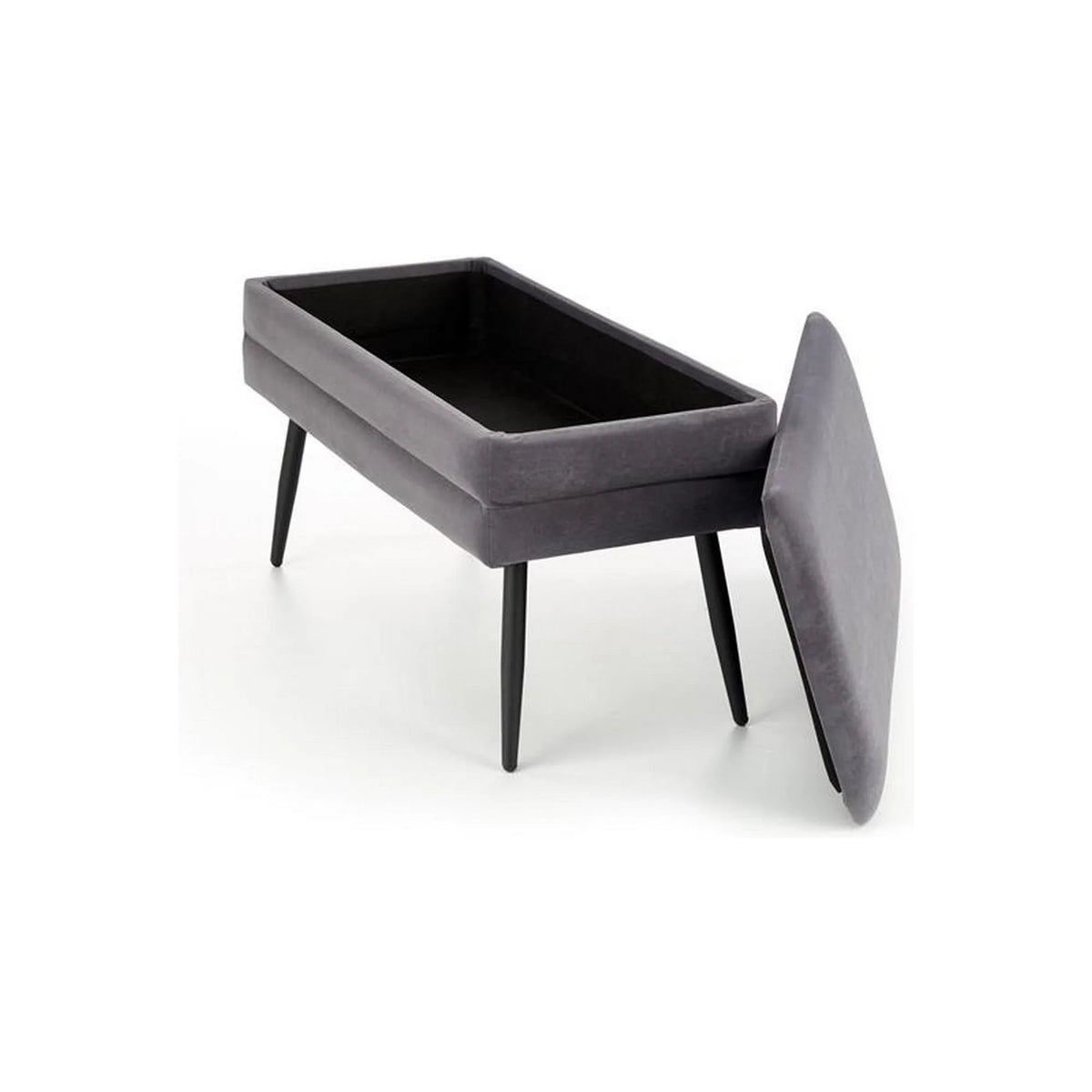 Bancheta VELVA, gri inchis/negru, stofa catifelata/metal, 78x35x40 cm