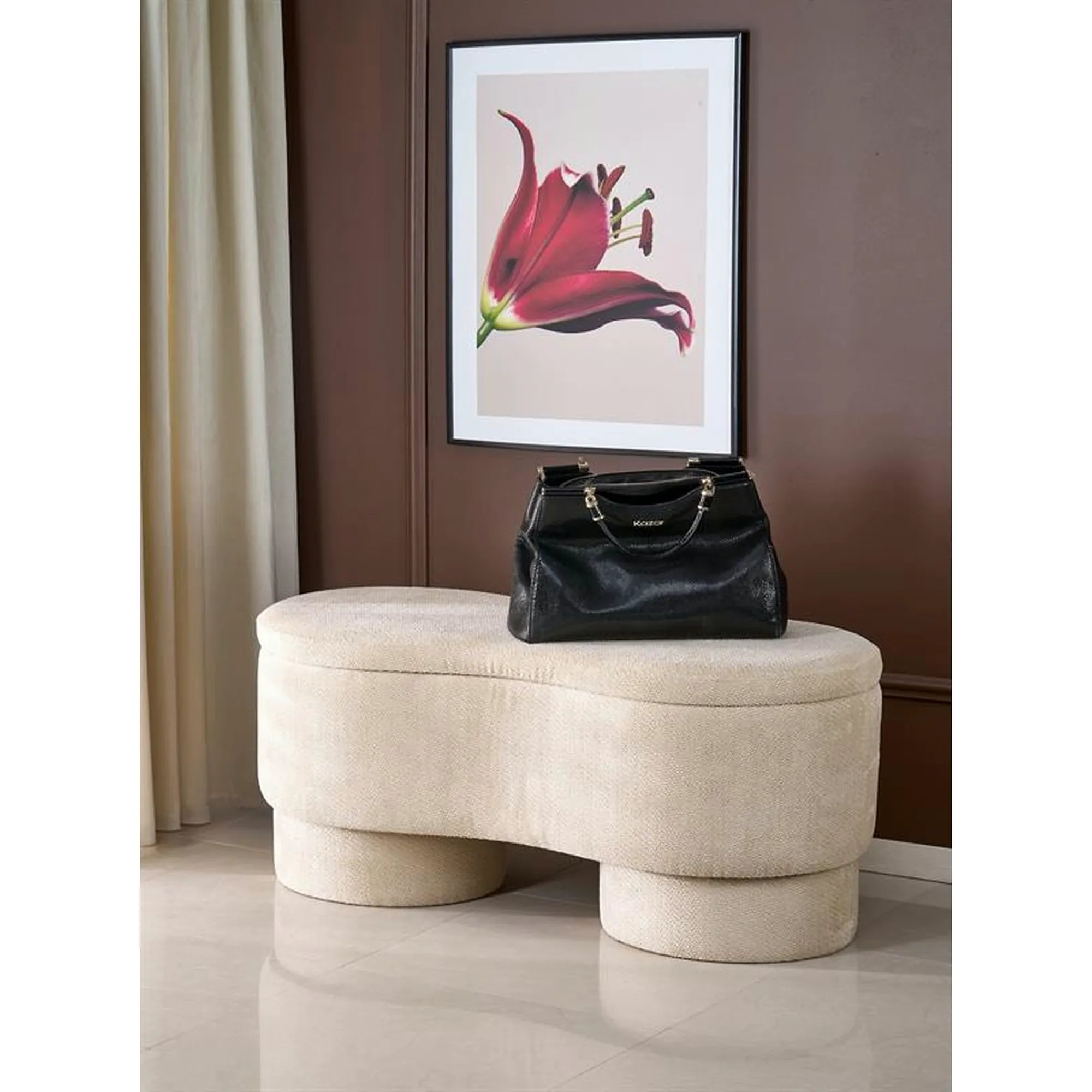 Bancheta VIVA, bej, stofa clasica, 95x45x47 cm