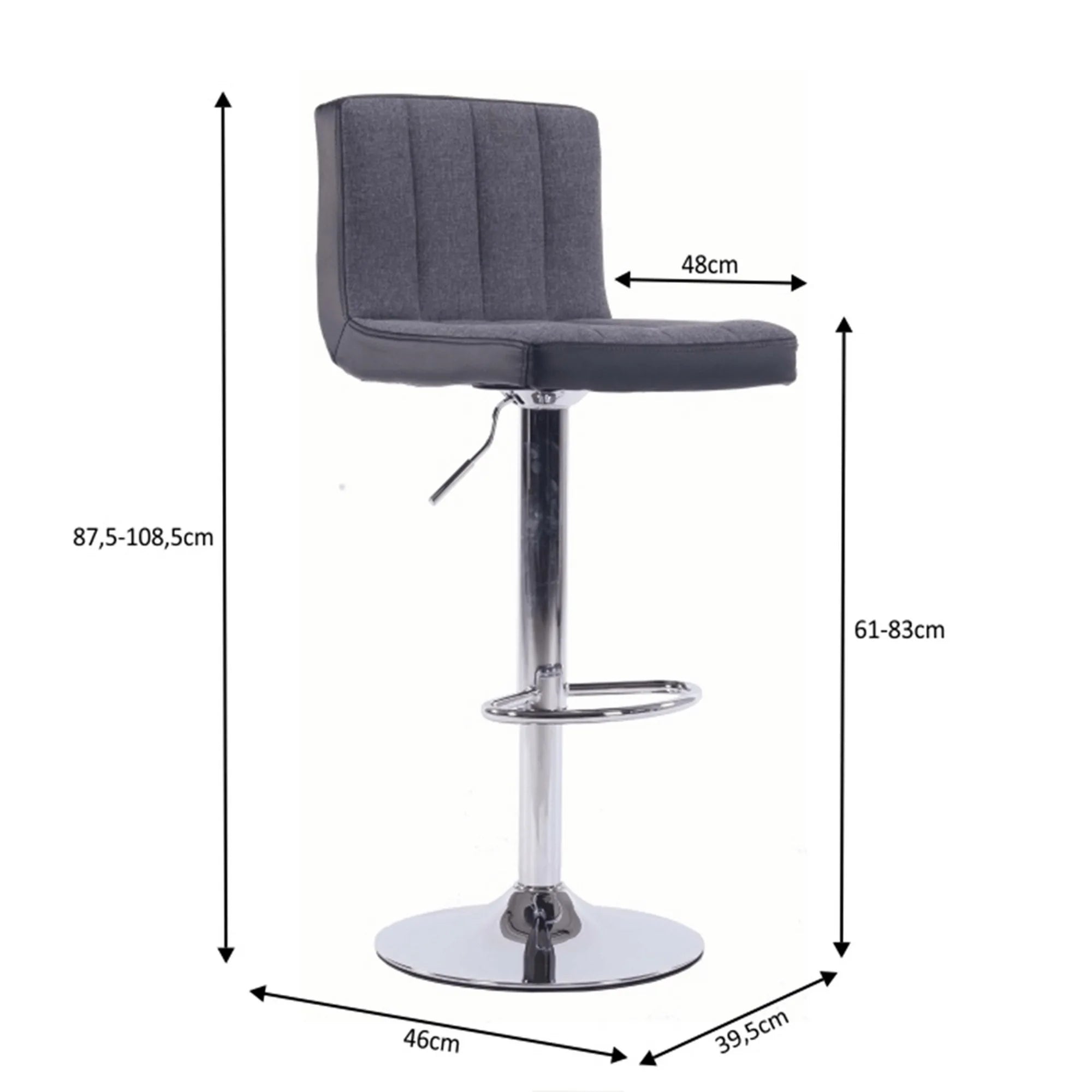 Scaun bar HILDA, gri/negru cromat, stofa clasica/piele ecologica/metal, 40x46x88/109 cm