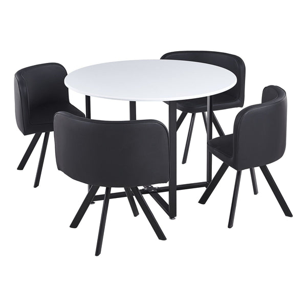 Set masa cu 4 scaune BEVAN NEW, piele ecologica/metal, negru/alb