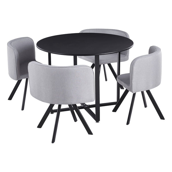 Set masa cu 4 scaune BEVIS NEW, stofa clasica/metal, gri deschis/negru