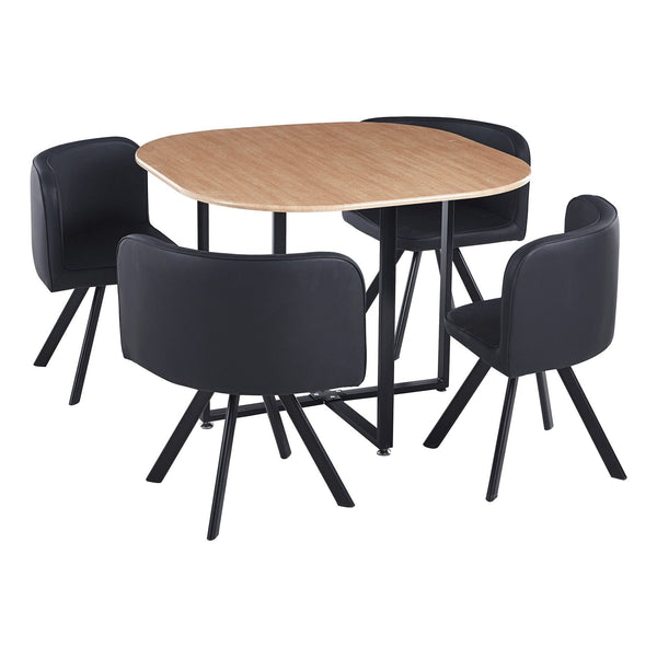 Set masa cu 4 scaune BEVIS NEW, piele ecologica/metal, stejar/negru