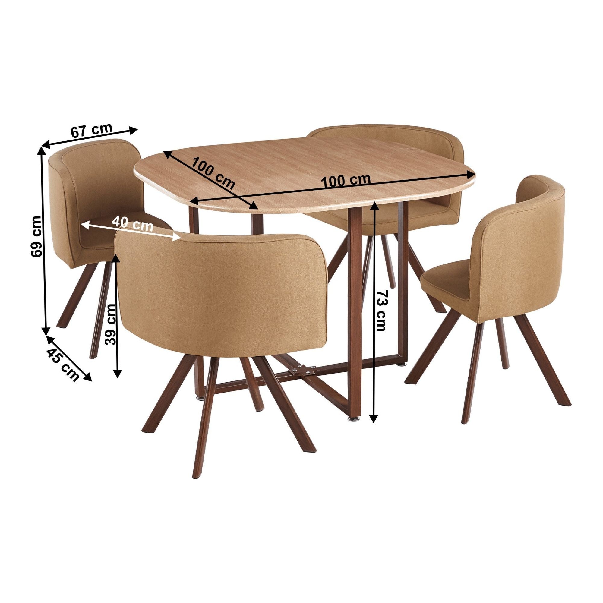 Set masa cu 4 scaune BEVIS NEW, stejar/maro