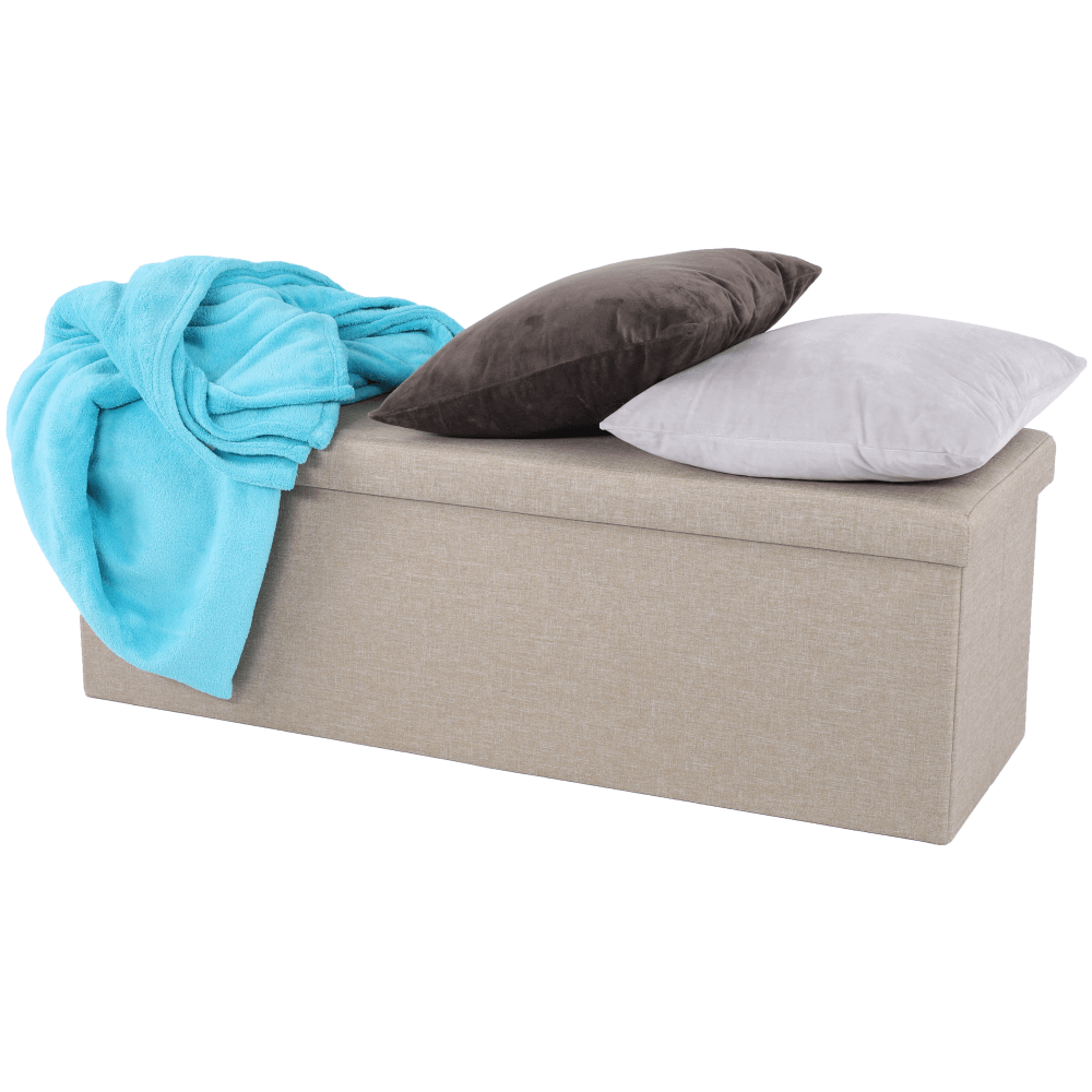 Taburet pliabil UMINA, stofa clasica bej, cu spatiu depozitare, 114x38x38 cm
