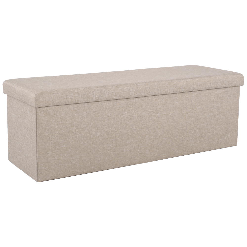 Taburet pliabil UMINA, stofa clasica bej, cu spatiu depozitare, 114x38x38 cm
