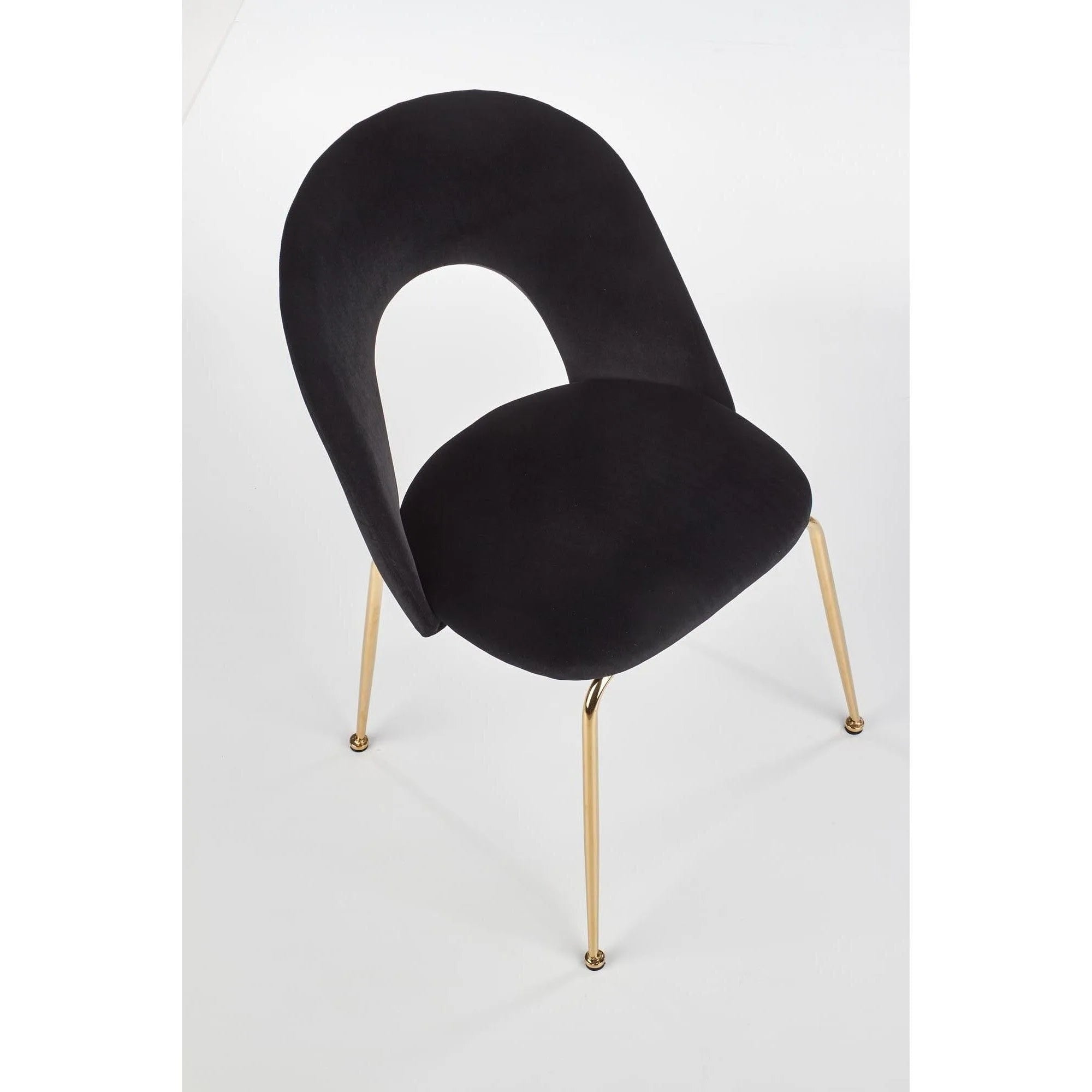 Scaun tapitat K385, negru/auriu, stofa catifelata/metal, 54x59x88 cm