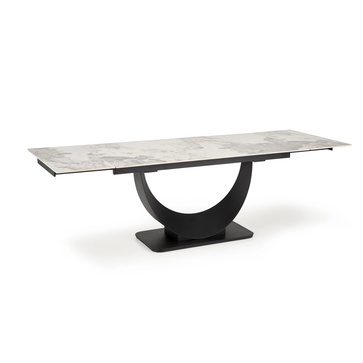 Masa living lux FERNANDO, alb/negru, ceramica/metal, 160/240x92x75 cm