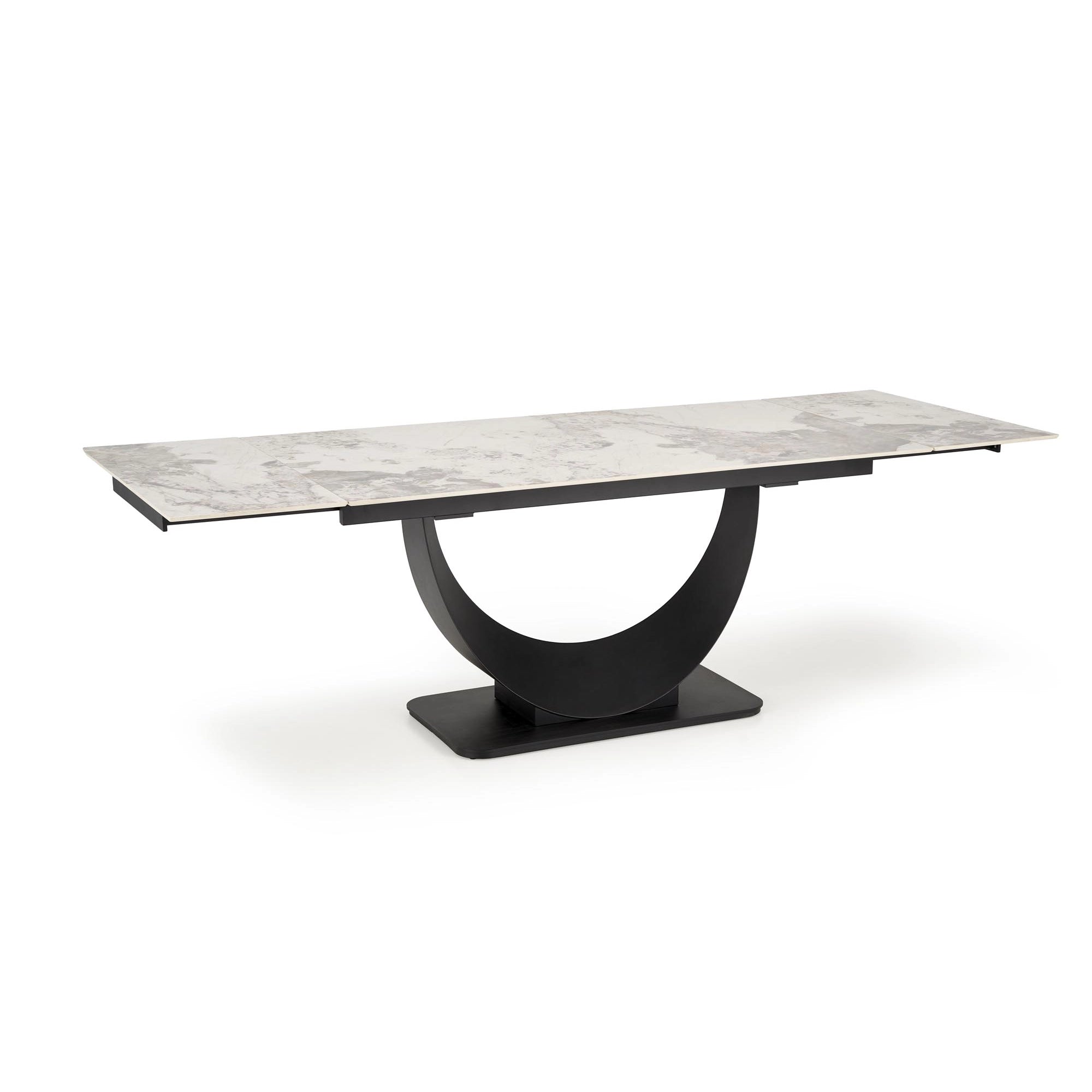 Masa living lux FERNANDO, alb/negru, ceramica/metal, 160/240x92x75 cm