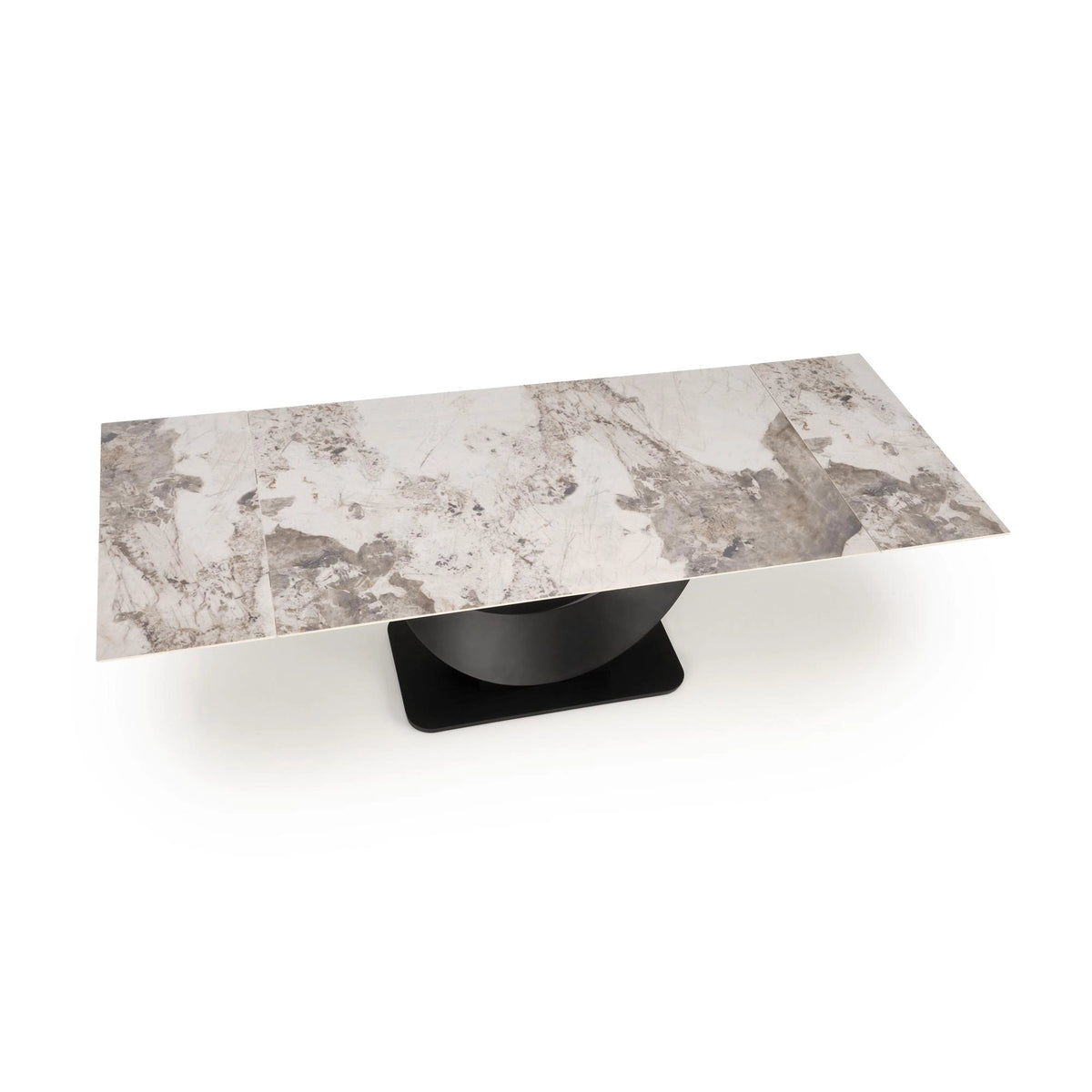 Masa living lux FERNANDO, alb/negru, ceramica/metal, 160/240x92x75 cm