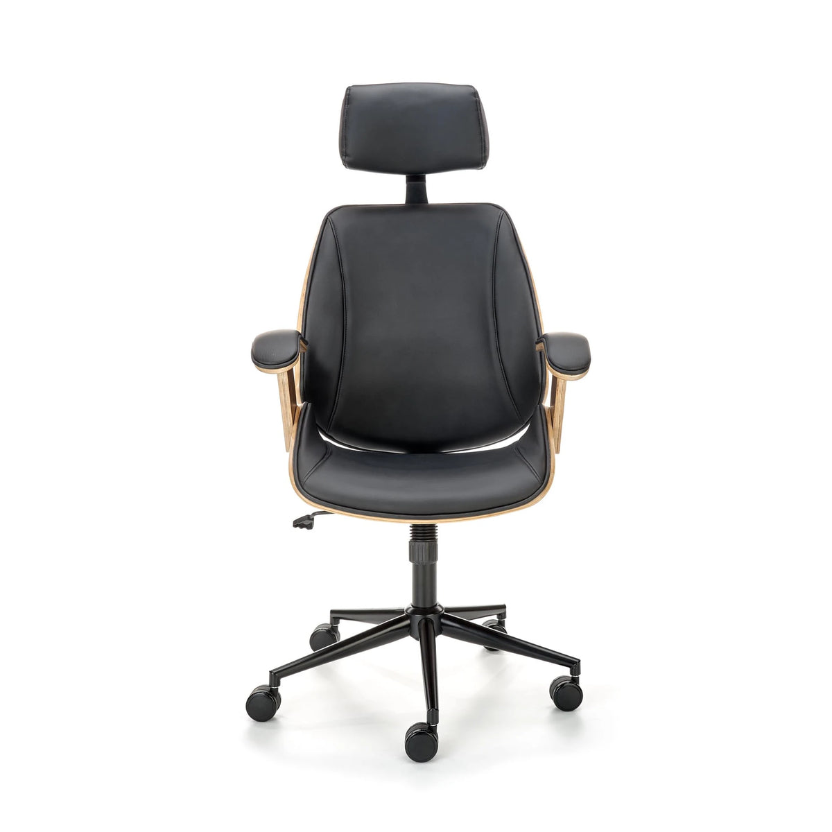 Scaun birou piele ecologica IGNAZIO, negru/nuc, placaj indoit/metal, 62x70x119/129 cm