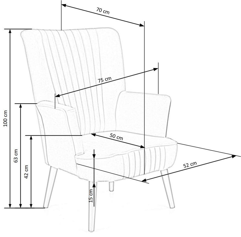 Fotoliu DELGADO, stofa catifelata galben - Bluvel 68, 75x70x100 cm