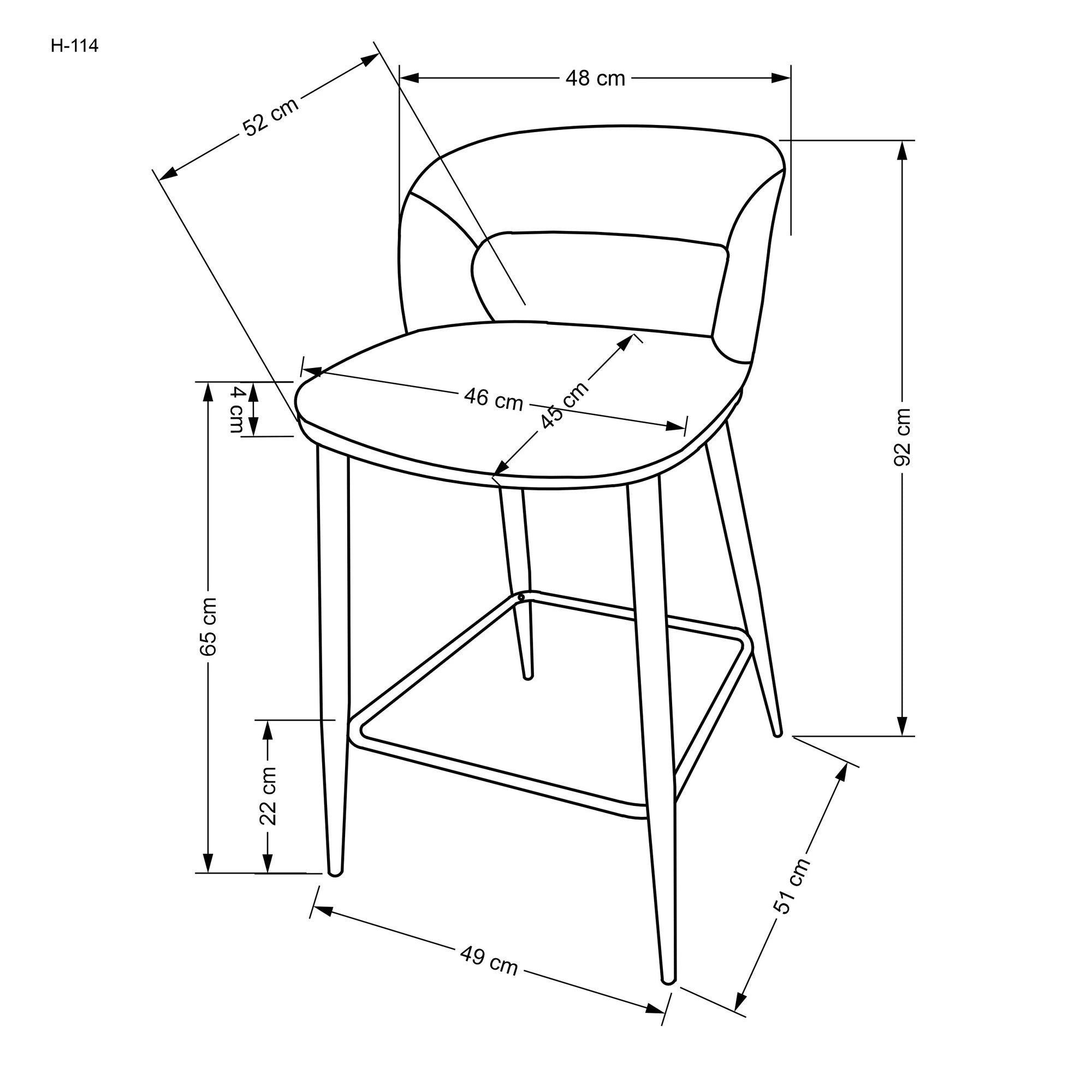 Scaun de bar bej H114, stofa clasica/otel, 48x52x92 cm