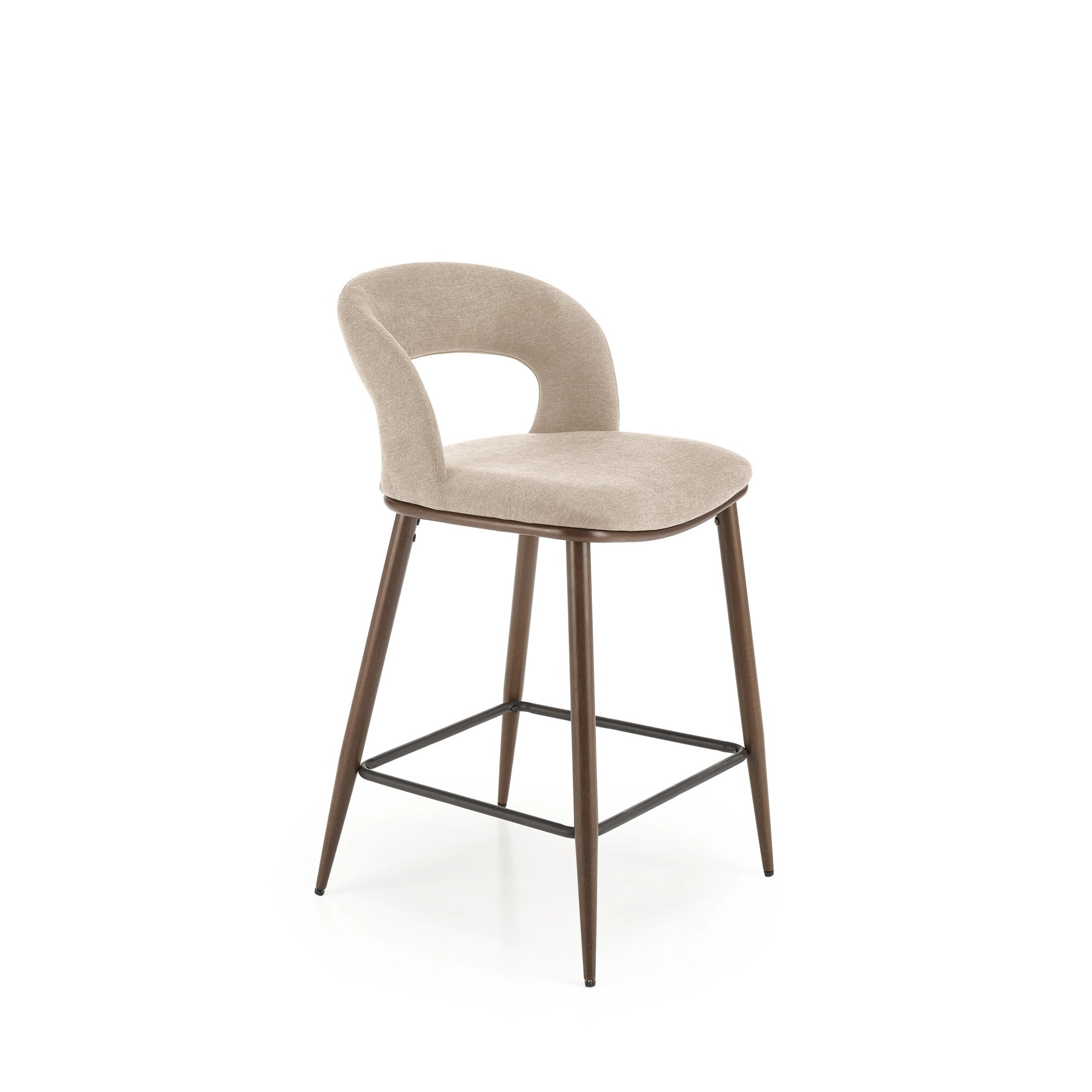 Scaun de bar bej H114, stofa clasica/otel, 48x52x92 cm