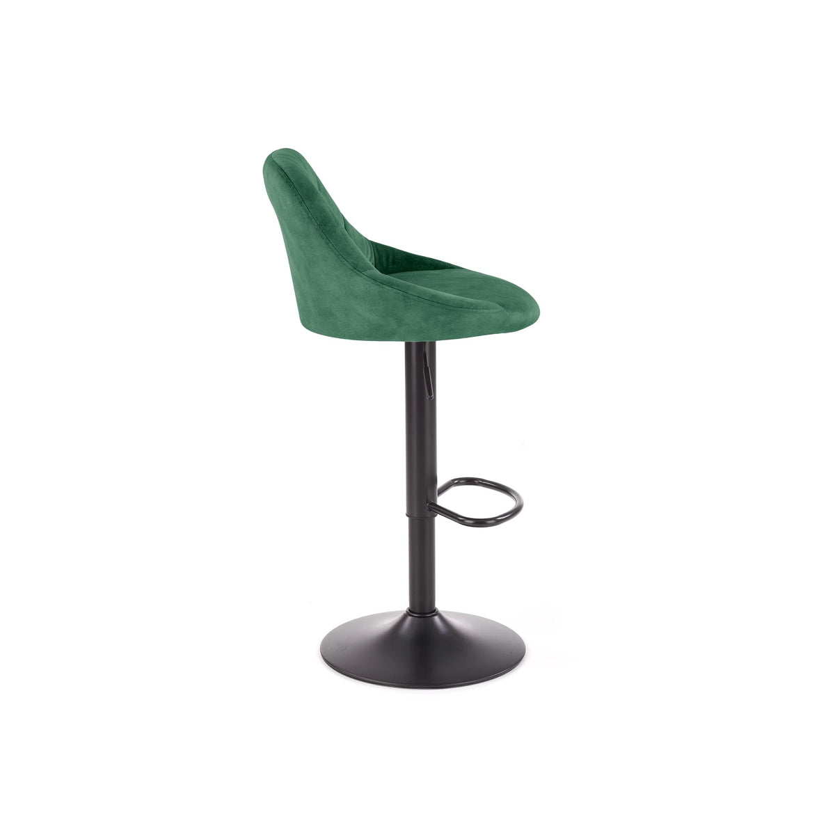 Scaun de bar rotativ H101, verde inchis/negru, stofa catifelata/metal, 47x45x84/106 cm
