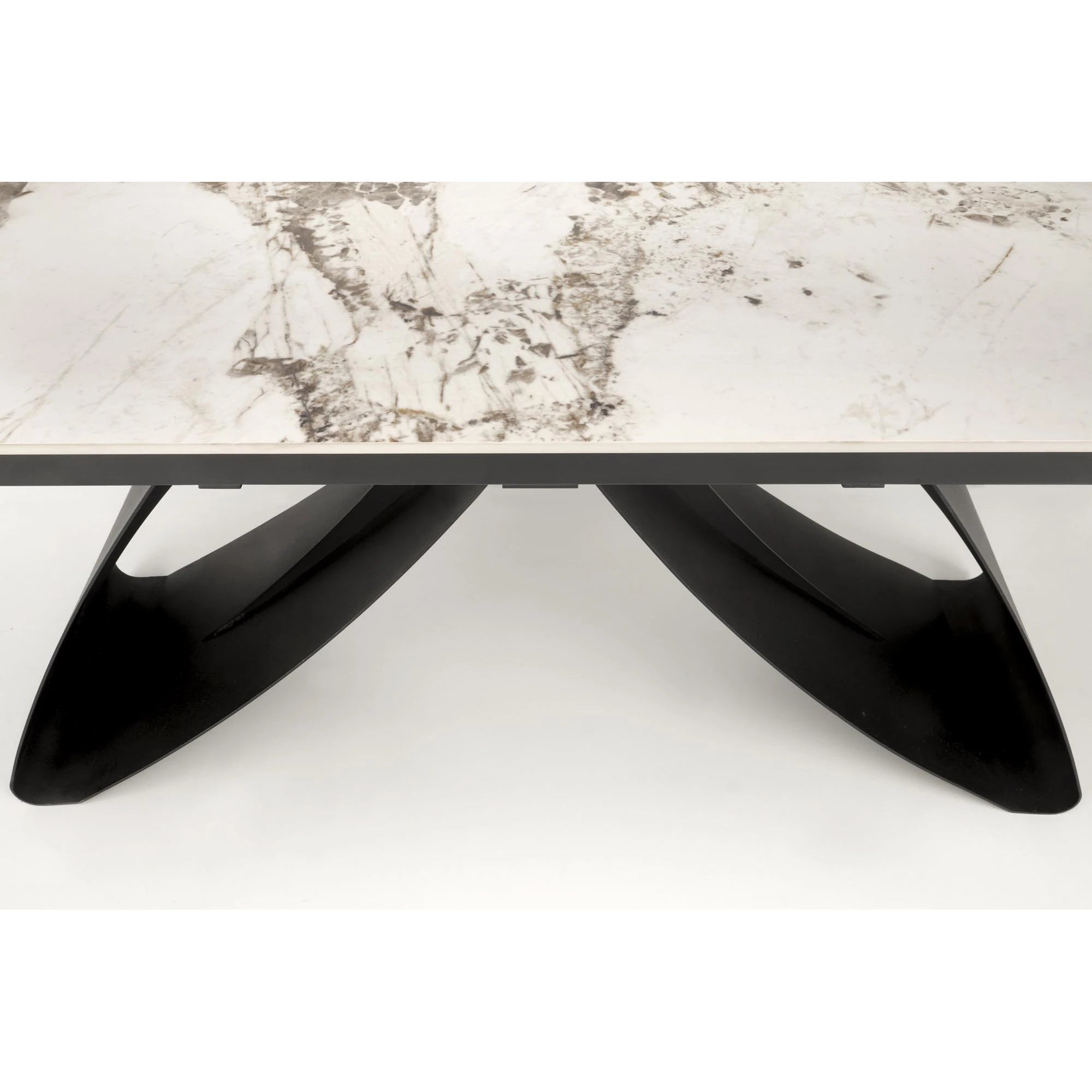 Masa living 10 persoane HILARIO, bej/negru, piatra sinterizata/metal, 180/260x90x75 cm