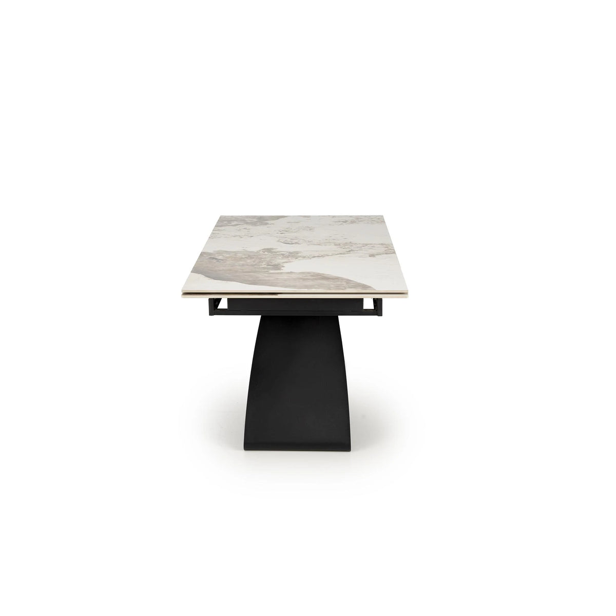 Masa living 10 persoane HILARIO, bej/negru, piatra sinterizata/metal, 180/260x90x75 cm