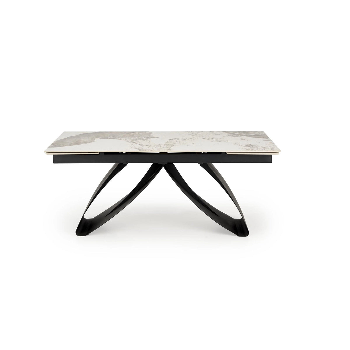 Masa living 10 persoane HILARIO, bej/negru, piatra sinterizata/metal, 180/260x90x75 cm