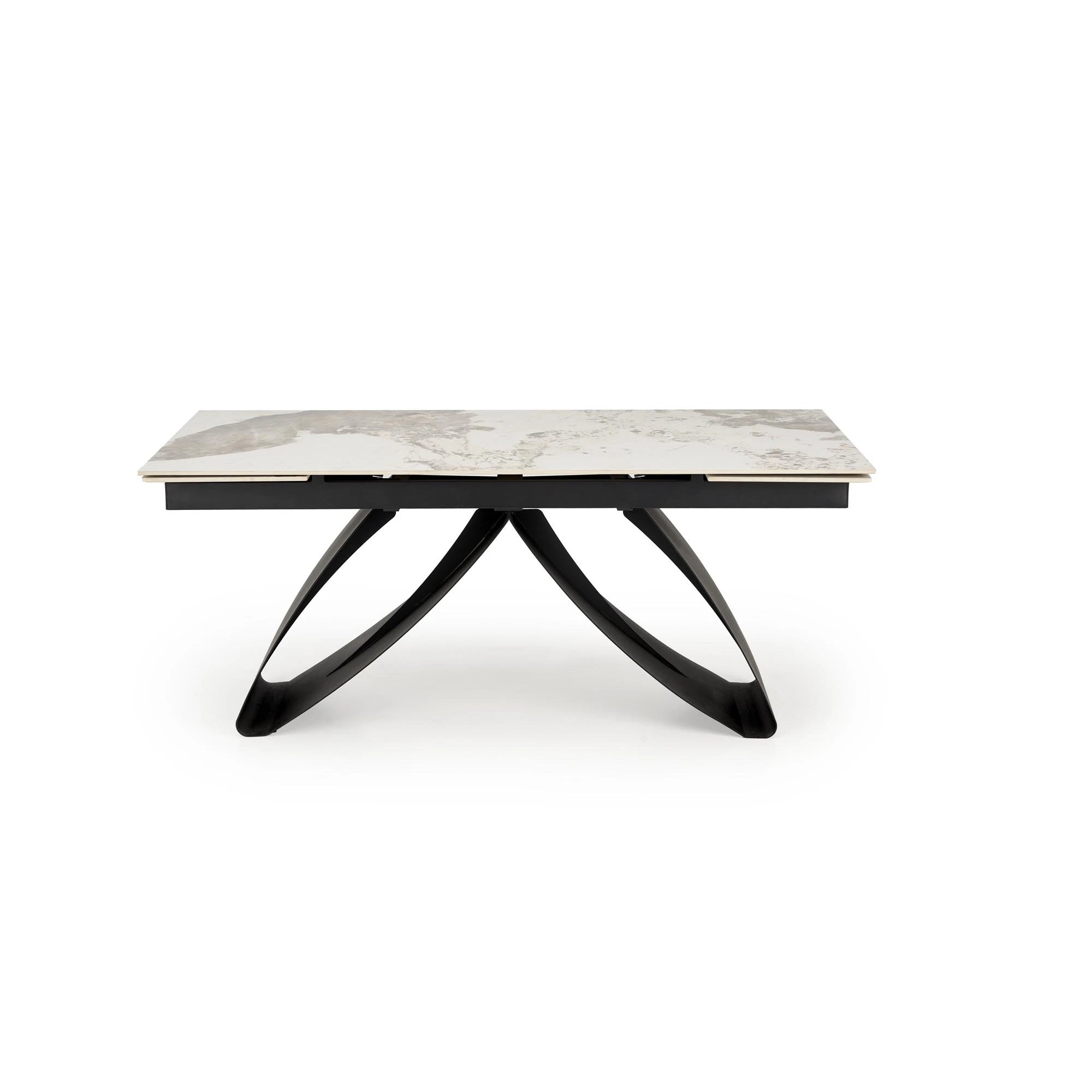 Masa living 10 persoane HILARIO, bej/negru, piatra sinterizata/metal, 180/260x90x75 cm