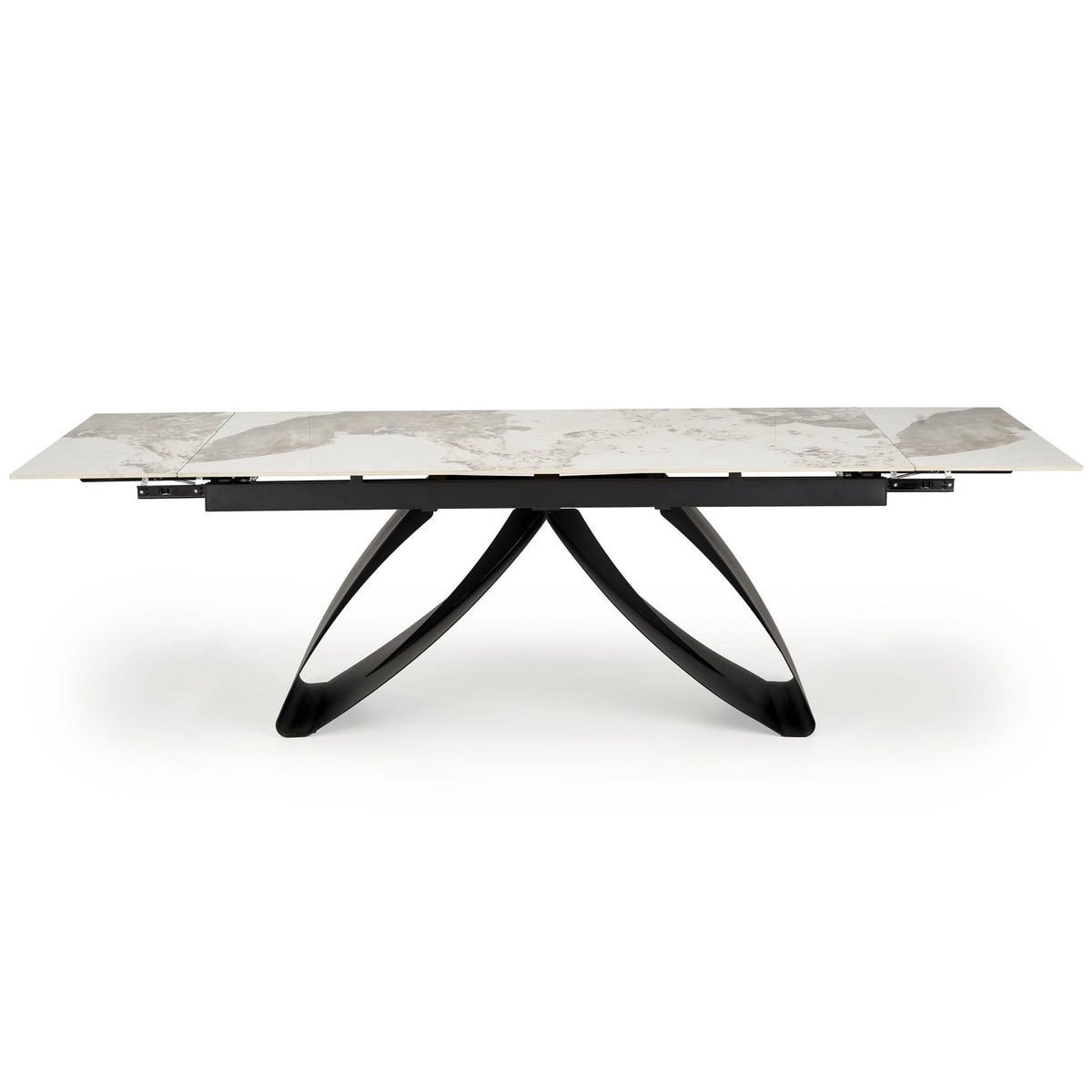 Masa living 10 persoane HILARIO, bej/negru, piatra sinterizata/metal, 180/260x90x75 cm