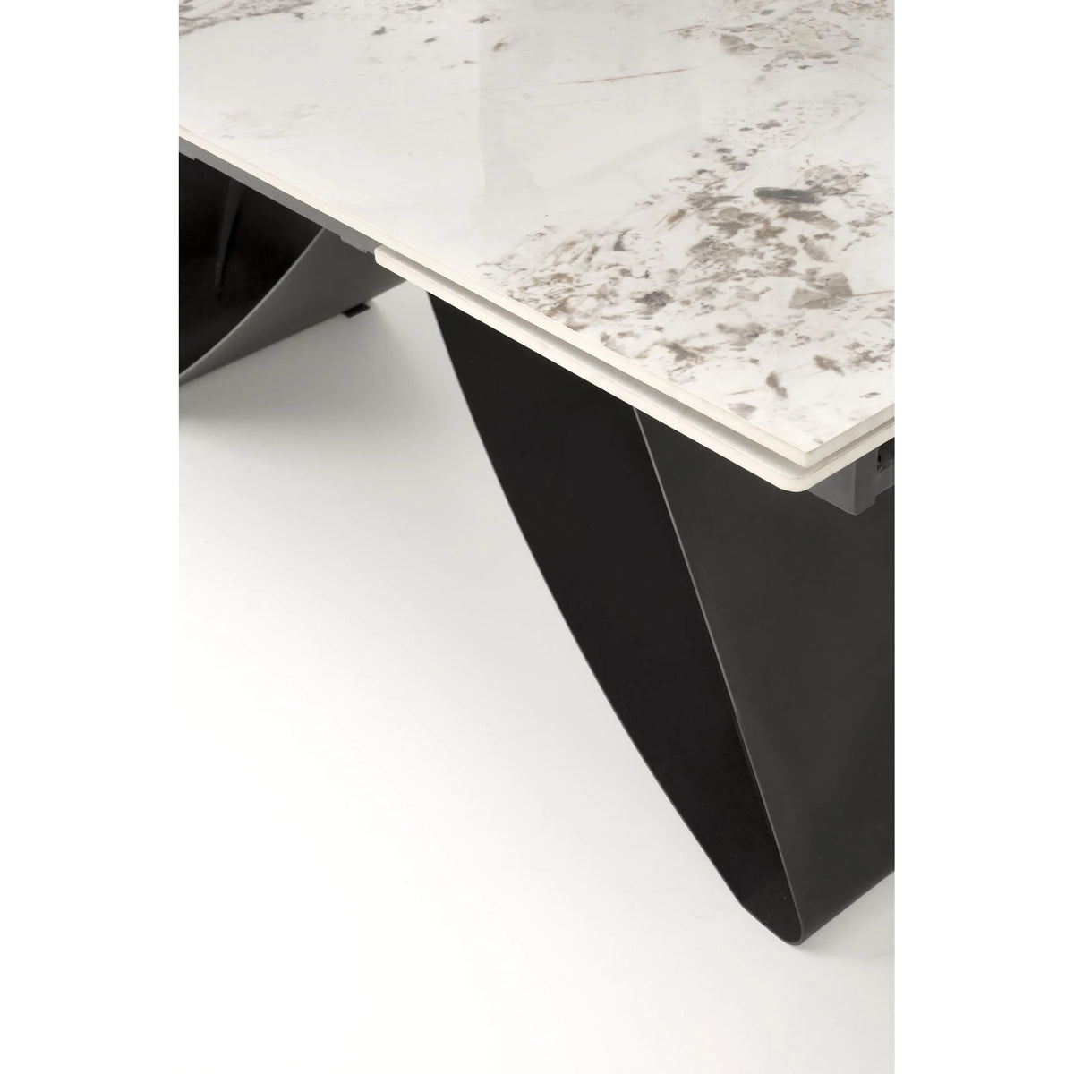 Masa living 10 persoane HILARIO, bej/negru, piatra sinterizata/metal, 180/260x90x75 cm