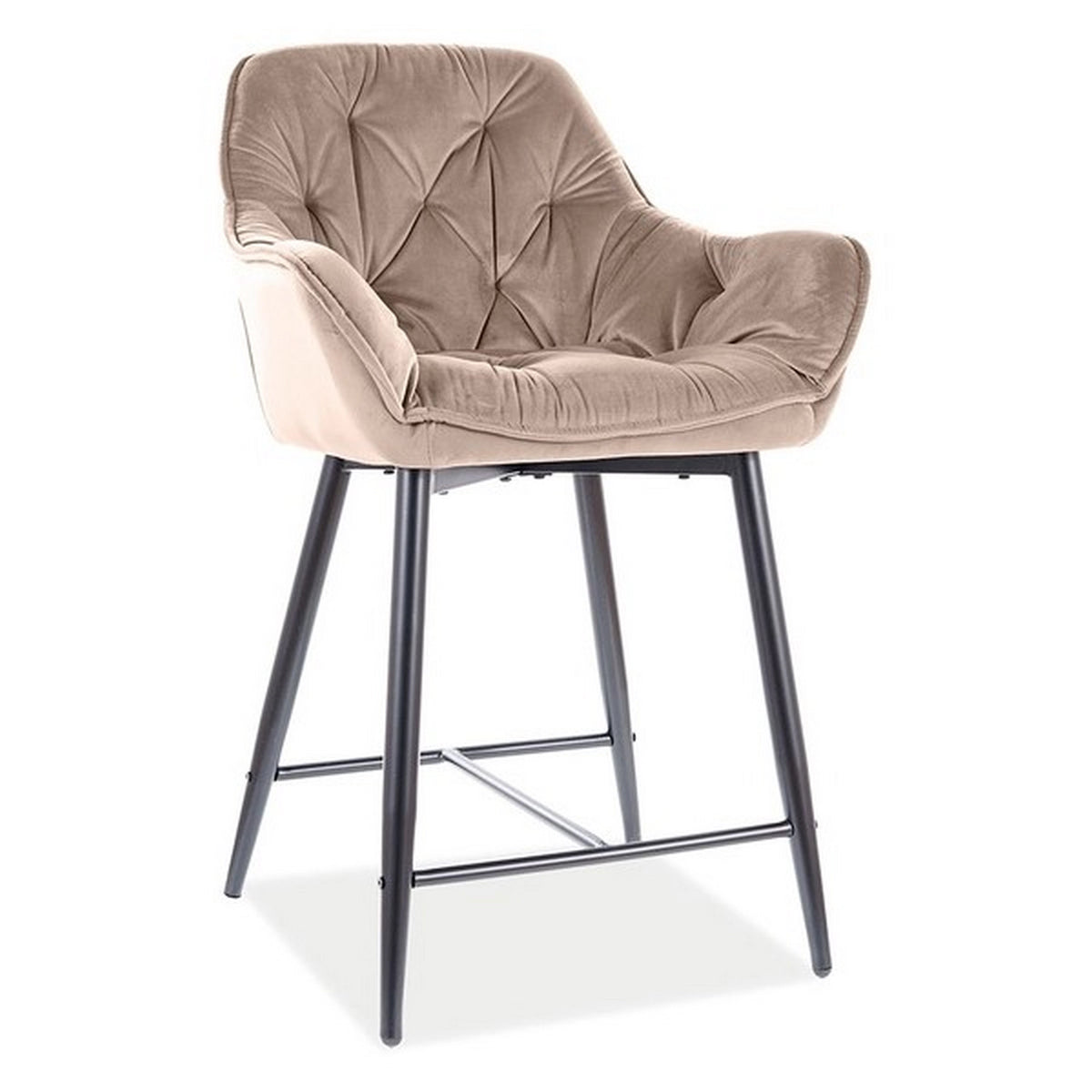 Scaun bar living CHERRY H-2, bej - Bluvel 28/negru mat, stofa catifelata/metal, 56x40x87 cm