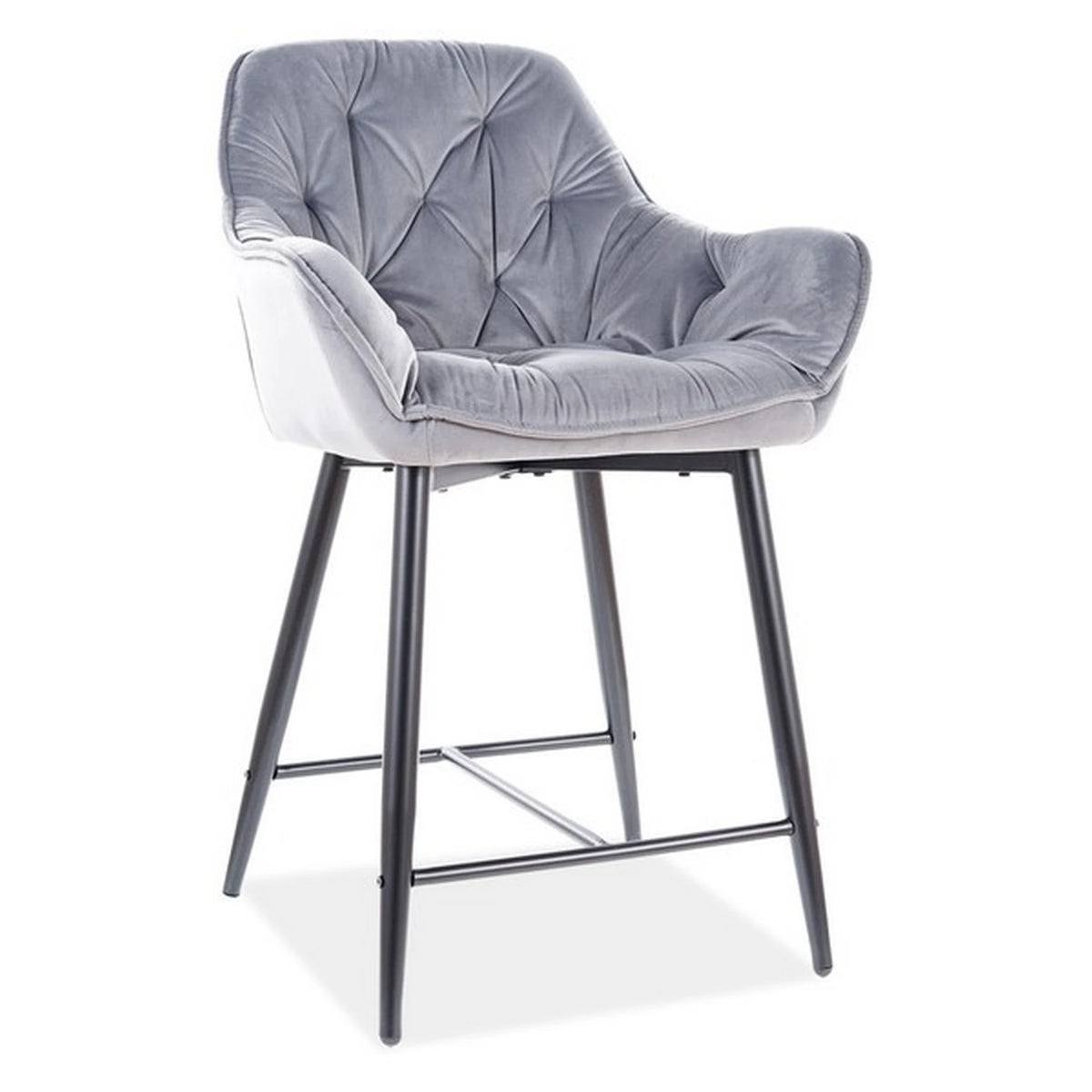 Scaun bar living CHERRY H-2, gri/negru mat, stofa catifelata/metal, 56x40x87 cm