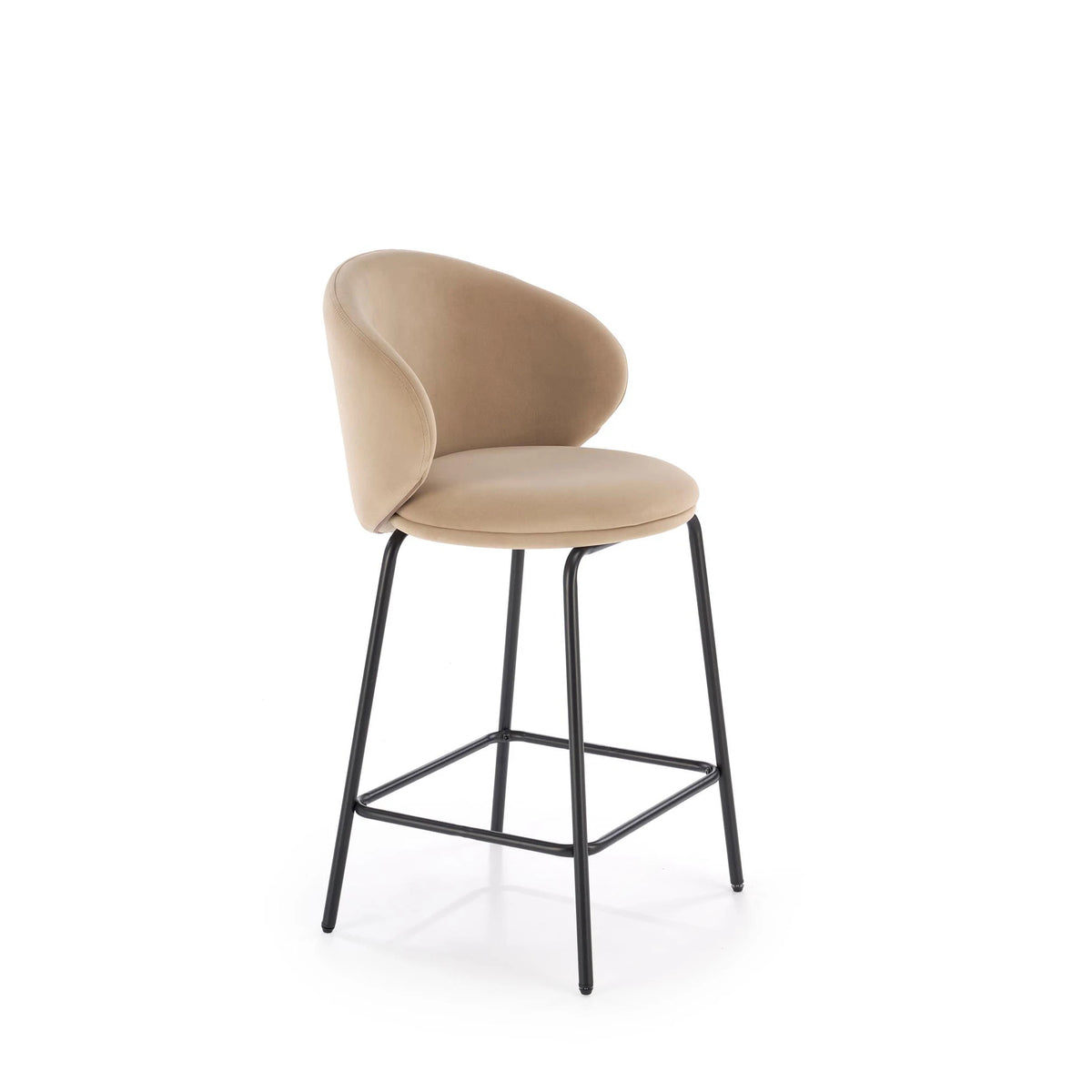 Scaun bar cu spatar inalt H121, bej - Mavel 38/negru, stofa catifelata/metal, 51x50x92 cm